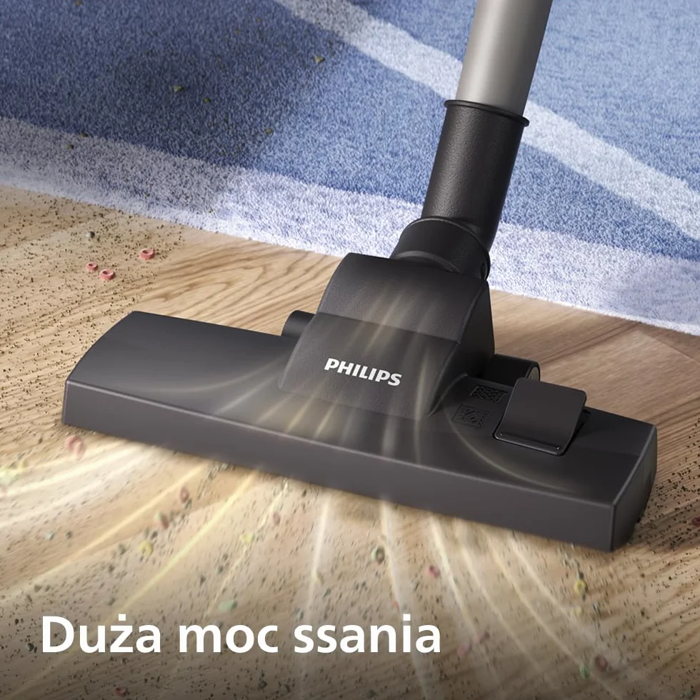 Odkurzacz workowy Philips Seria 2000 – Kompaktowy i lekki, silnik 800 W, filtr HEPA wyłapuje 99,9% kurzu, końcówka wielofunkcyjna, zasięg 9 m, duży worek na kurz (XD2142/12)