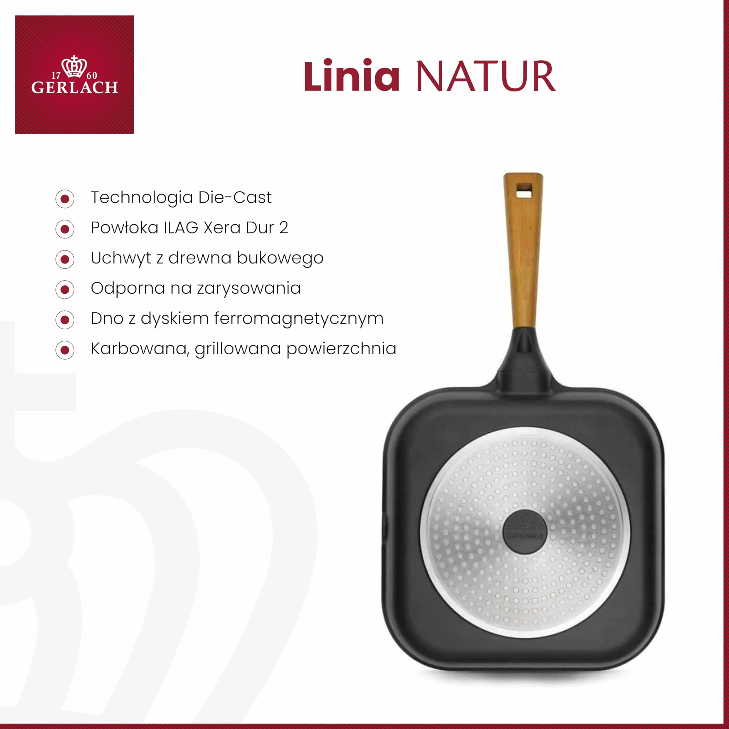 Gerlach Natur Patelnia Grillowa Z Powłoką Ceramiczną Patelnia Ceramiczna Z Drewnianą Rączką Grill Indukcja Elektryczne Gazowe Ceramiczne Kuchenki 24 cm
