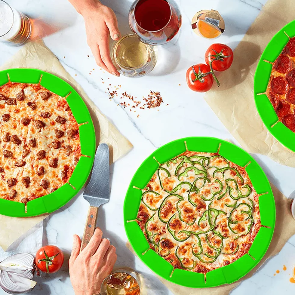 Regulowana osłona na ciasto, silikonowe ochraniacze na ciasto, regulowany, ochraniacz na ciasto, narzędzie kuchenne, do pieczenia ciasta, pizzy, pasuje do ciast 20–38 cm, 2 szt., zielone