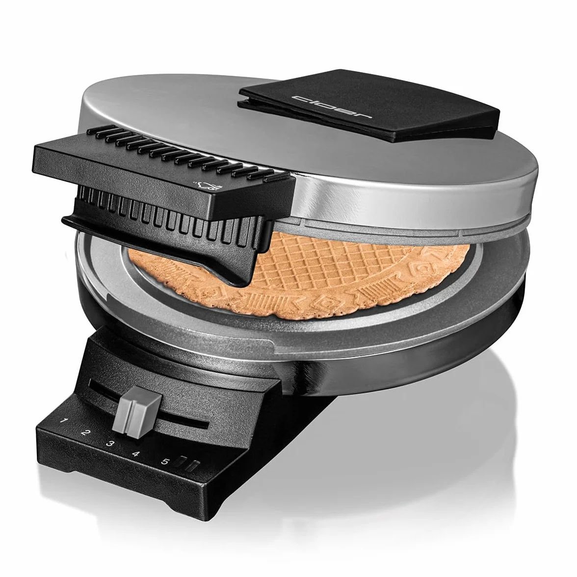 Cloer 285 Maszynka do Robienia Wafli na Cienkie, Chrupiące Szyszki, 800 W, 14,5 cm Ø, Sygnał Akustyczny, Bezstopniowa Regulacja Stopnia Przypieczenia, Stal Nierdzewna, Chrom