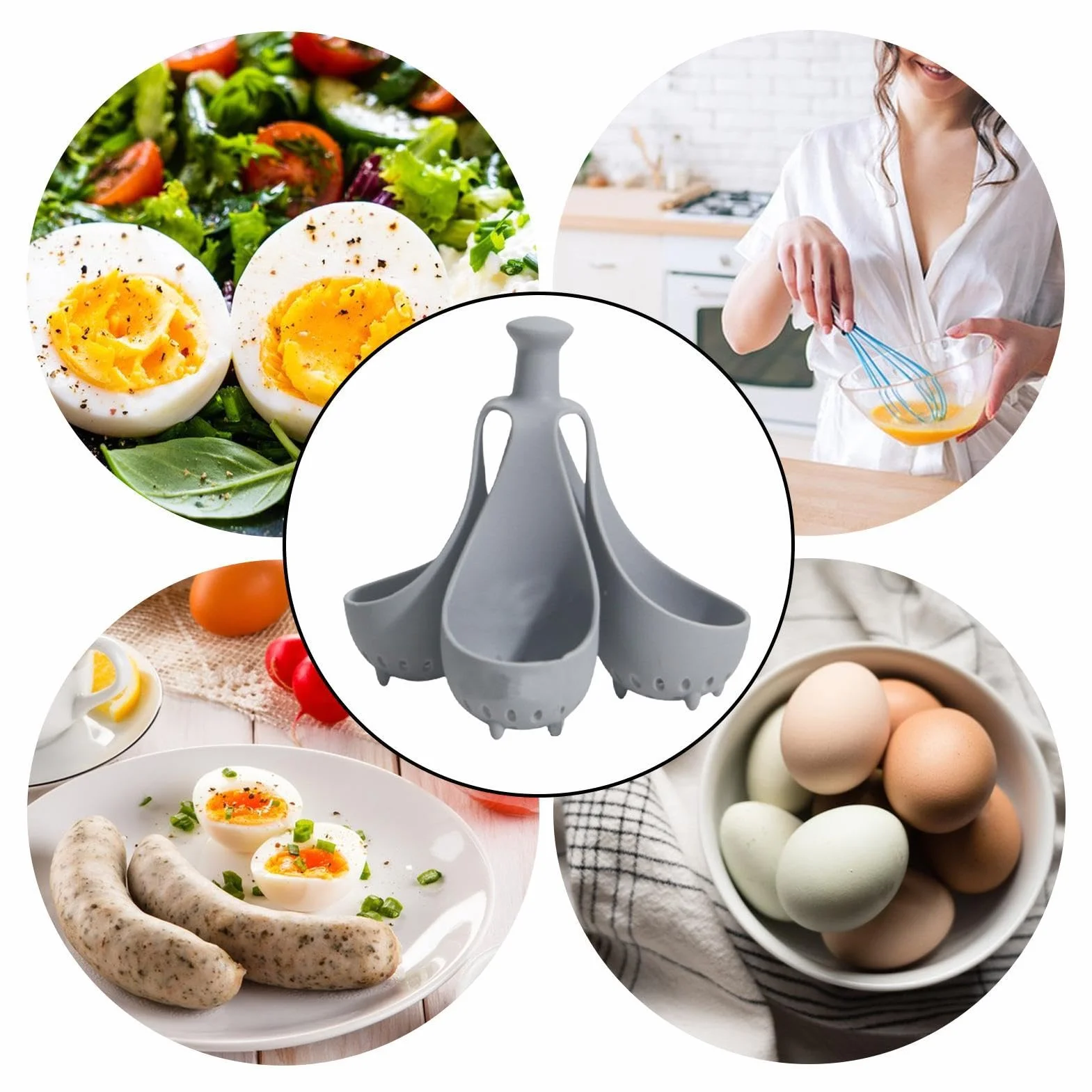 Silicone Egg Cooker Cups Egg Poacher Set 5.12x5.12x4.92 Inches High Temperature Resistant Dishwasher Safe