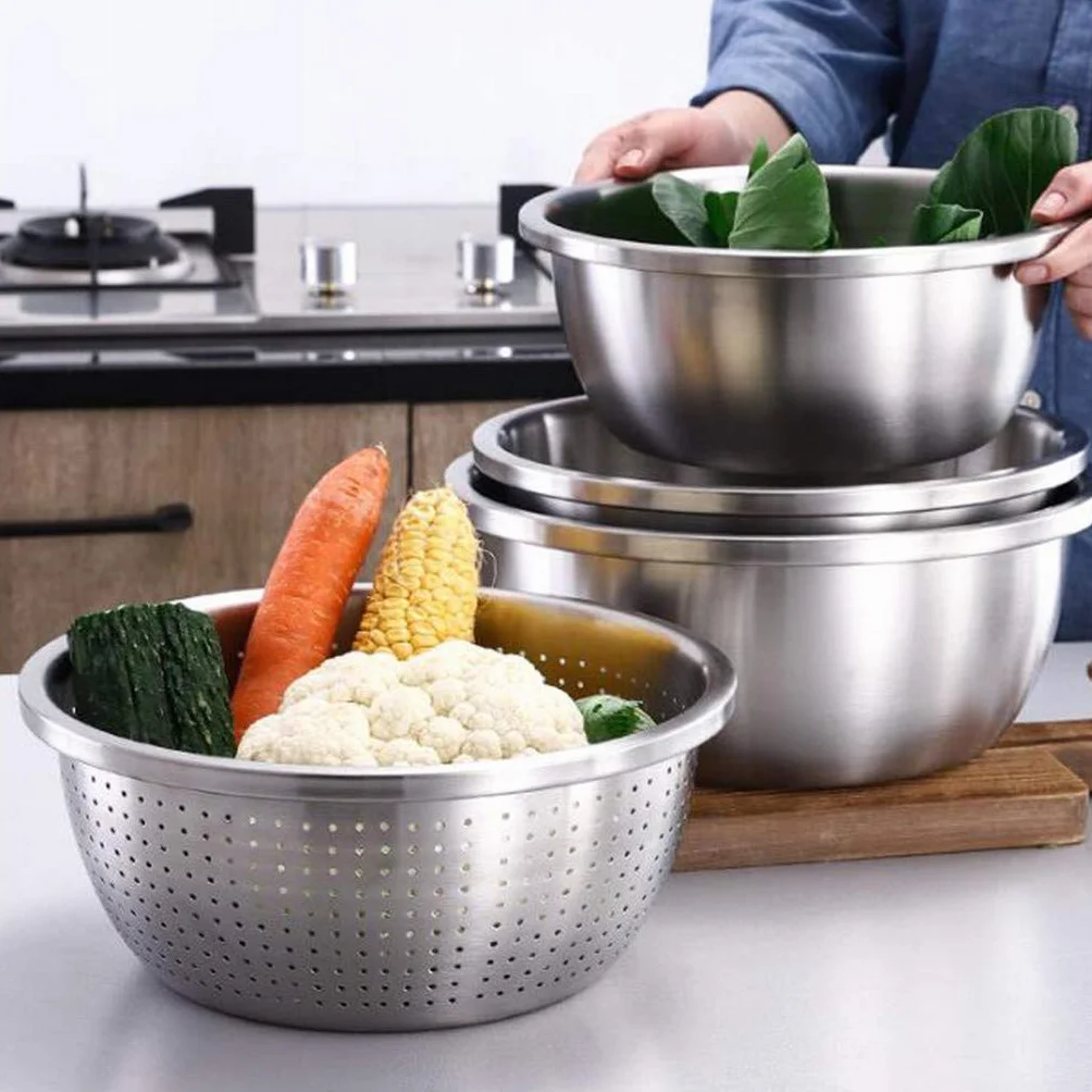 Miski do mieszania zastawy stołowej, zestaw 3 misek do sałatek ze stali nierdzewnej, metalowe miski kuchenne do mieszania, ubijania i przechowywania żywności - bez pokrywy 20 cm-