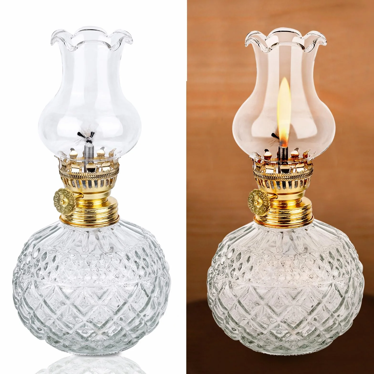 SUNOYA Wewnętrzna lampa naftowa, szklane lampy naftowe - Retro Nostalgia Przezroczysta Regulowana jasność Wiatroszczelna Dekoracyjna lampa olejowa do salonu Jadalni Zastosowanie