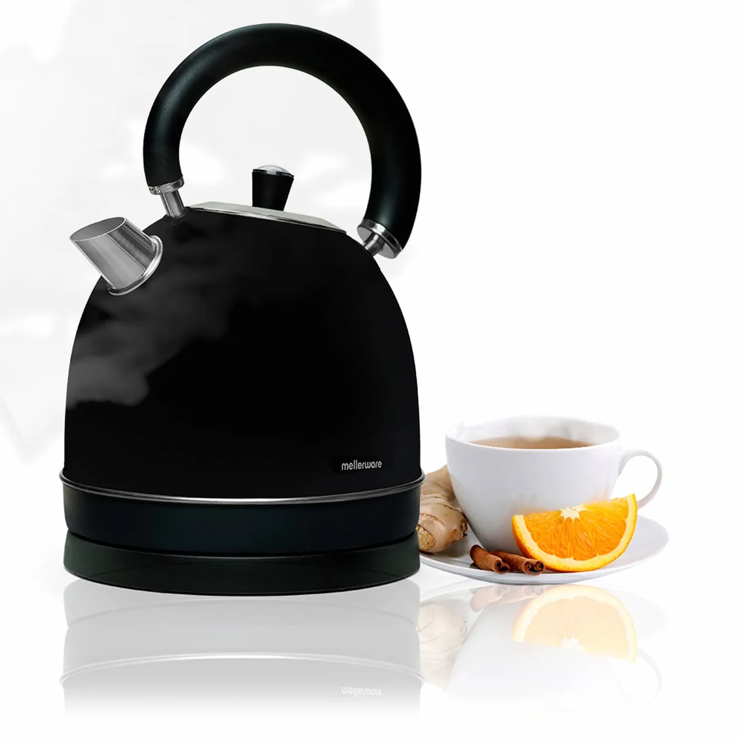 Mellerware - Czajnik elektryczny Inox Spring! 2200W | Wskaźnik poziomu wody | 0-100 ° C Szybkie nagrzewanie <3 min 1.8L | Baza 360º | Bez BPA | Elegancki zestaw do herbaty | Czarny