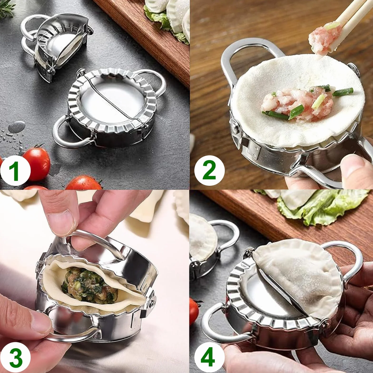 2 sztuki przyrządów do robienia pierogów ze stali nierdzewnej, łyżka do pierogów Dough Shaper, zestaw foremek do pieróg, do robienia pierogów, owijek Wontons