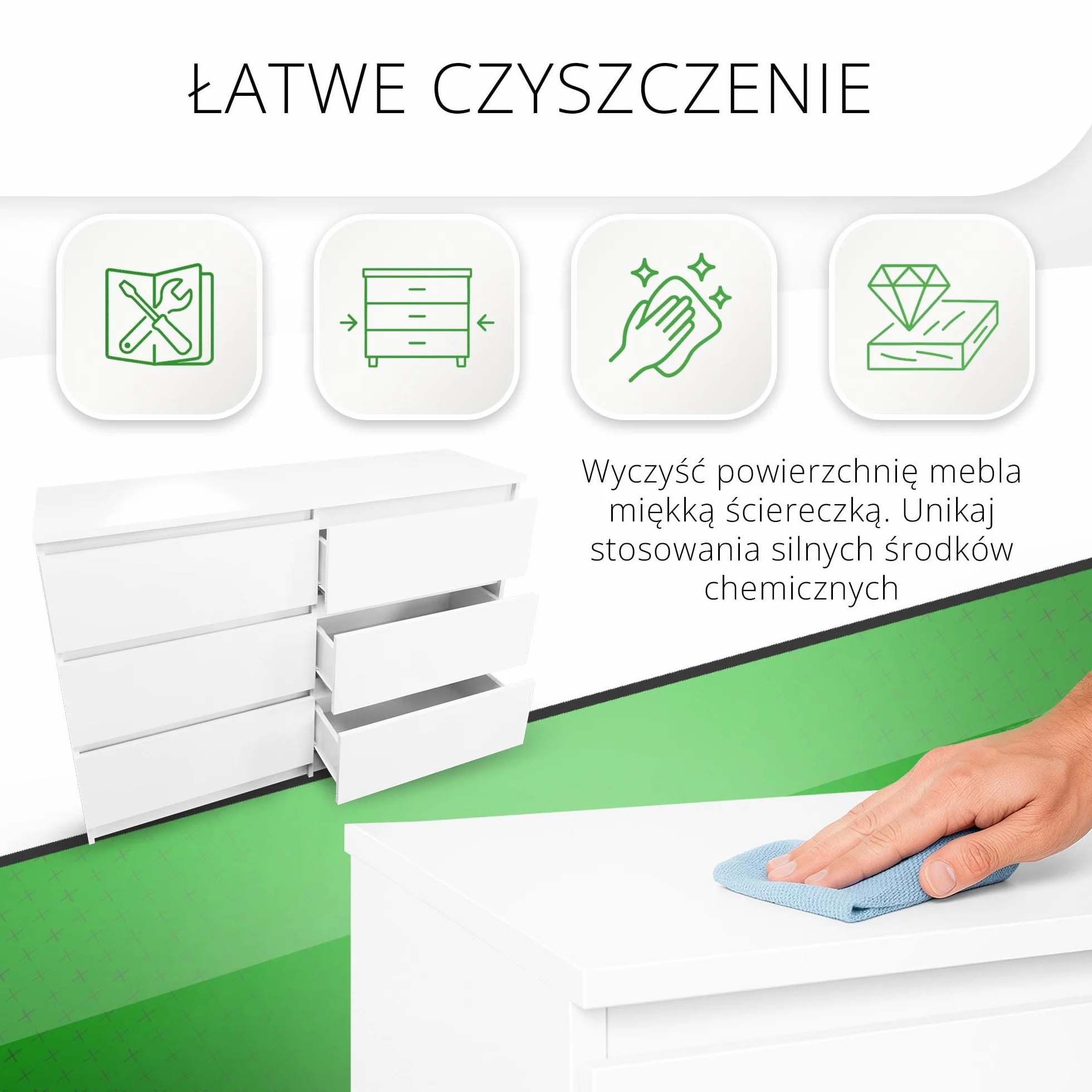 CDF Komoda biała z 6 szufladami, głębokość 30 cm, komoda, do salonu, sypialni, szafka z szufladami, dużo miejsca do przechowywania, odpowiedni organizer na ubrania, szerokość 120 cm, nowoczesny wygląd