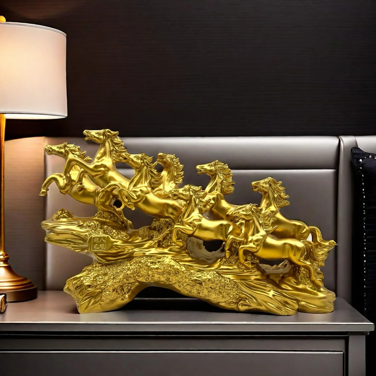 Chińska figurka koni Feng Shui - żywiczne figurki konia biegającego do domu dekoracja biura dekoracja stołu ozdoby dla bogactwa i sukcesu dobre prezenty na szczęście złoto