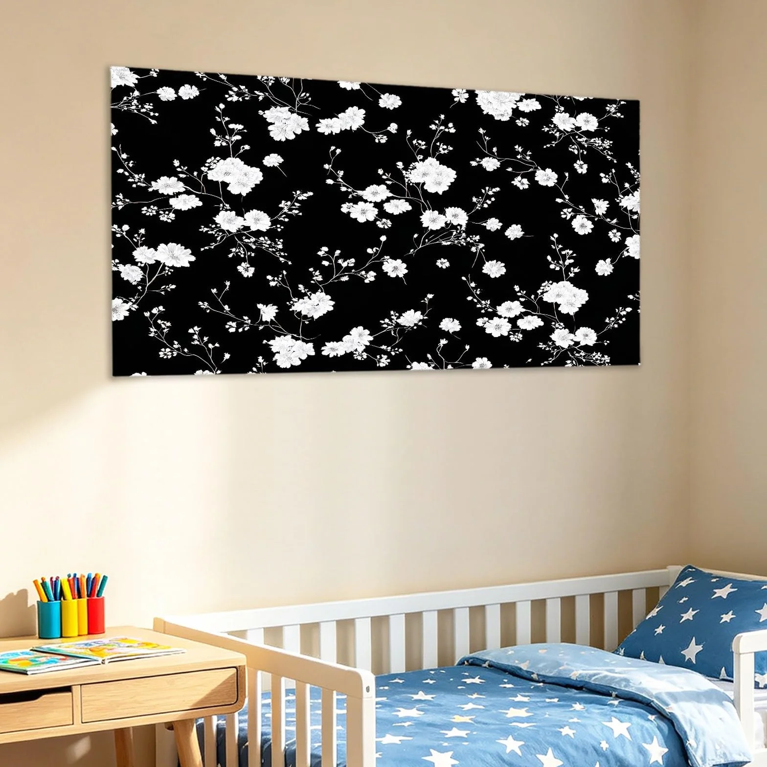Drewniana ramka druk na płótnie klasyczny rysunek plakat obraz dekoracja ścienna biały kwiatowy obraz na płótnie dekoracja ścienna salon sypialnia korytarz 100L x 75W cm