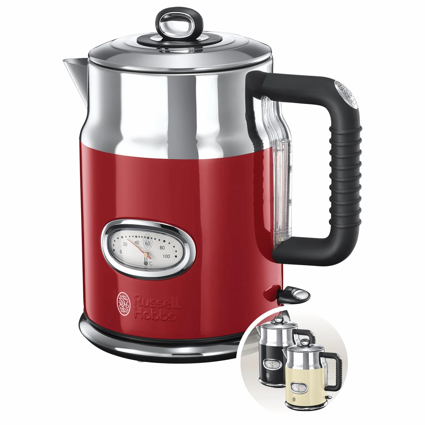 Russell Hobbs czajnik elektryczny, wymienny filtr antywapienny, markery szybkiego gotowania, kontroler strix, pojemność 1,7l, moc 2400W, retro, czerwony Retro 21670-70 [Klasa energetyczna A]