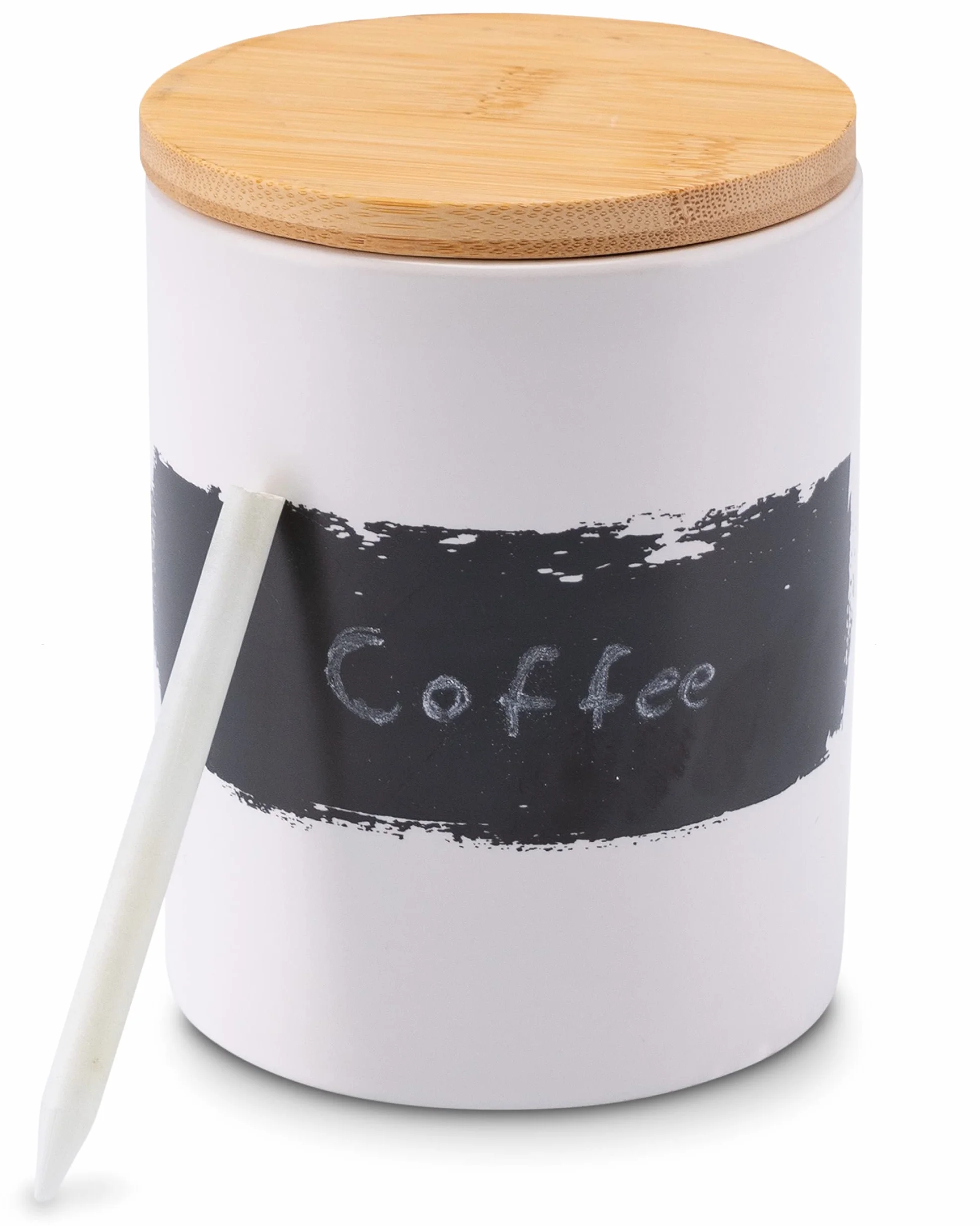 LAMBDA COFFEE® Ceramiczne słoiki na przyprawy 300 ml ze 100% ochroną przed światłem | z kredą i tablicą do opisywania | mały pojemnik na przyprawy z drewnianą pokrywką
