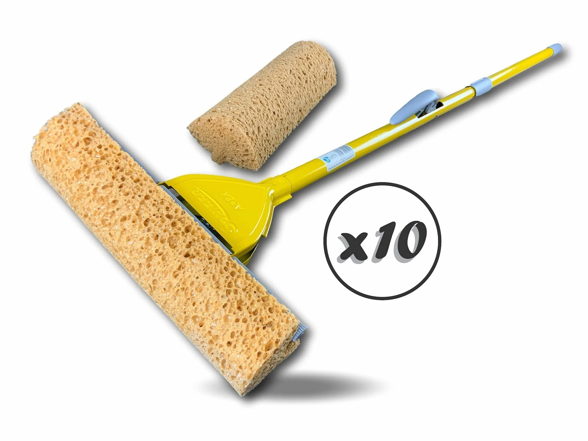 Miotła do gąbki z wkładem | Zestaw 10 | Szerokość prania 280 mm | System czyszczenia podłóg | Ergonomiczna dźwignia | Wymienna gąbka | Kibros 104795_96x10