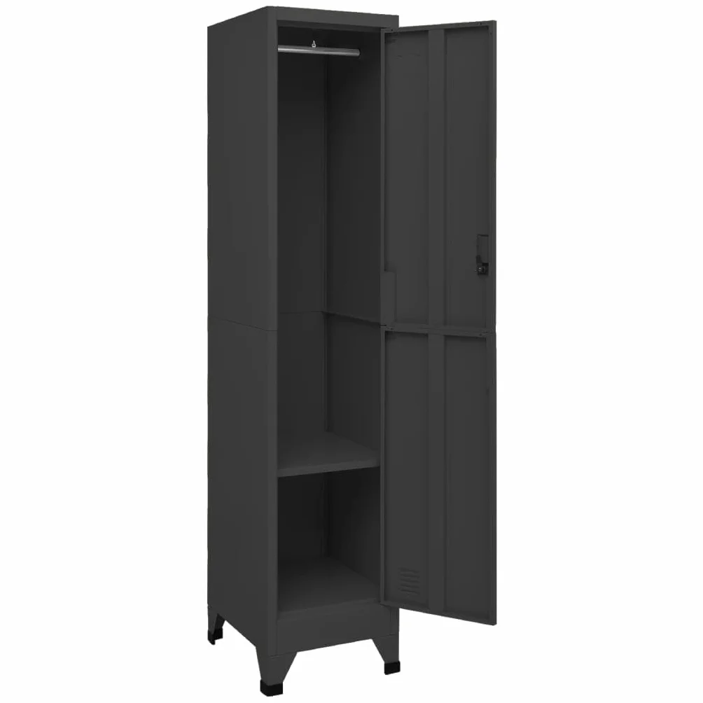 Wytrzymała szafka ze stali antracytowej (38 x 45 x 180 cm) – zamykana z drążkiem na ubrania i półkami, wentylowana, idealna do biura, szkoły i garażu, bezpieczne rozwiązanie do przechowywania