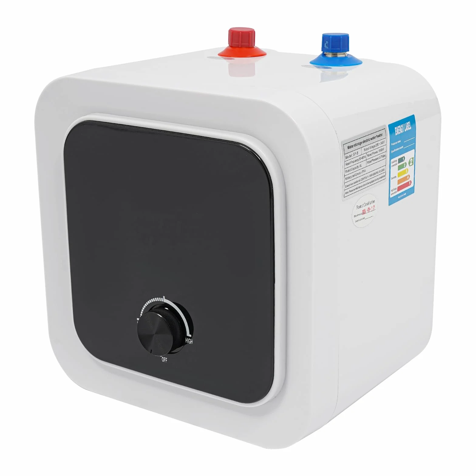 Elektroniczny podgrzewacz wody, 1500 W, 30-65°C, zbiornik ciepłej wody IPX4, bojler 0,75 MPa, bojler dolny 8 l, bojler ciepłej wody z 1 zaworem bezpieczeństwa, 1 wąż kropelkowy