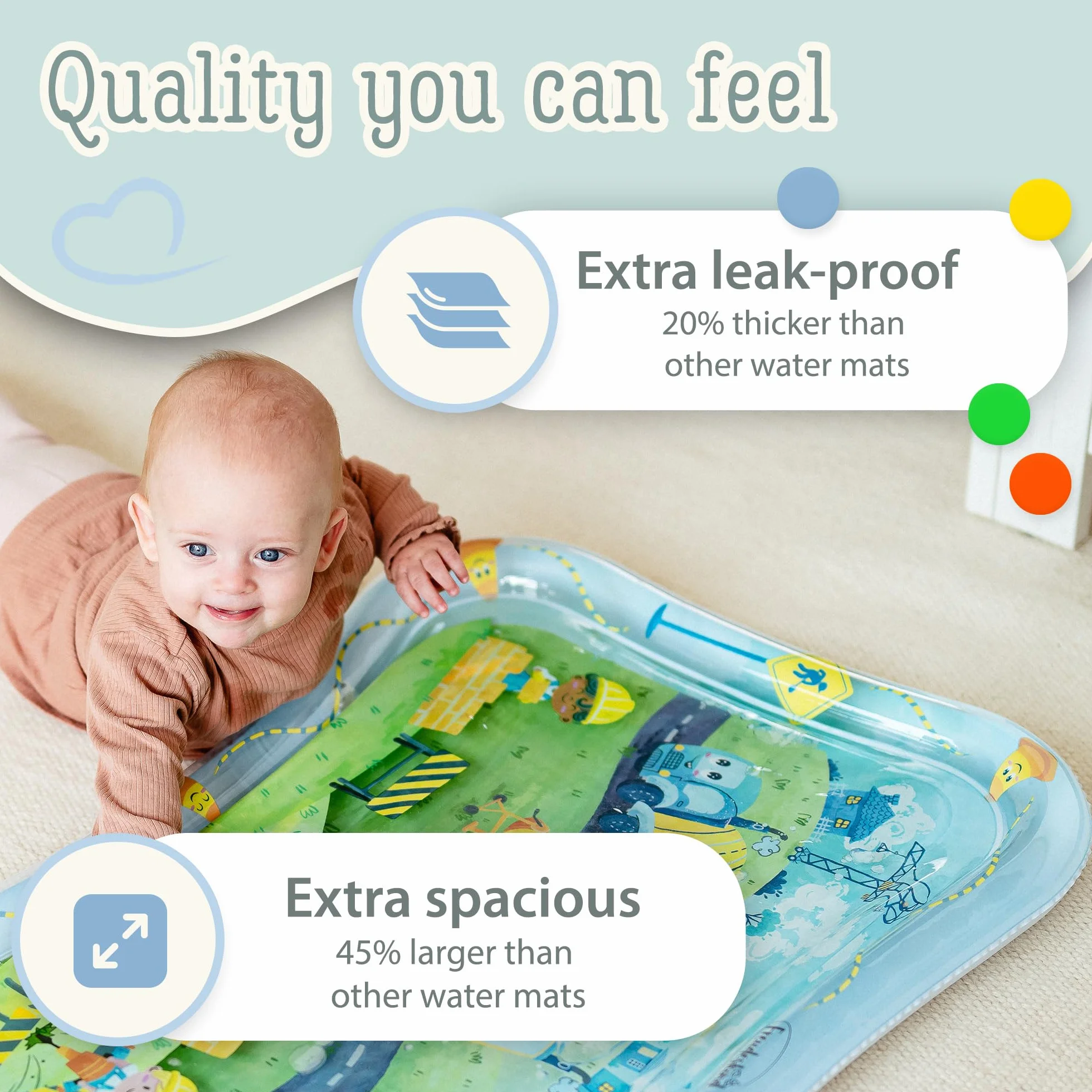 TummyTime mata wodna XXL od Freudeskind, mata do zabawy dla niemowląt, 100% ftalanów i BPA od 0, 3, 6, lub 9 do 24 miesięcy, sensoryczna mata do zabawy Montessori, zabawka dla niemowląt, pozycja na