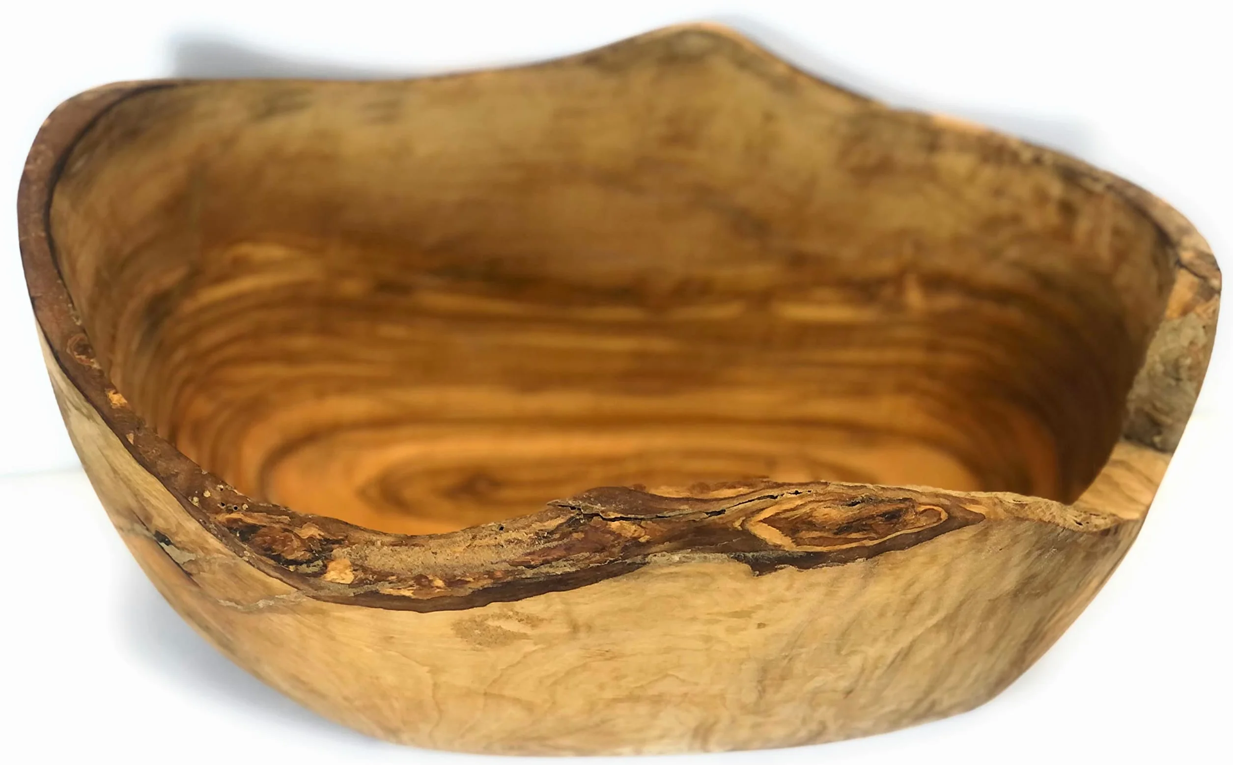 Rustykalna owalna miska na ciasto z drewna oliwkowego 30 cm rustykalna miska na chleb od sadu liściastego - w kształcie łodzi - żywa krawędź kory. Wystrój domu wiejskiego na owoce, sałatki, przekąski,