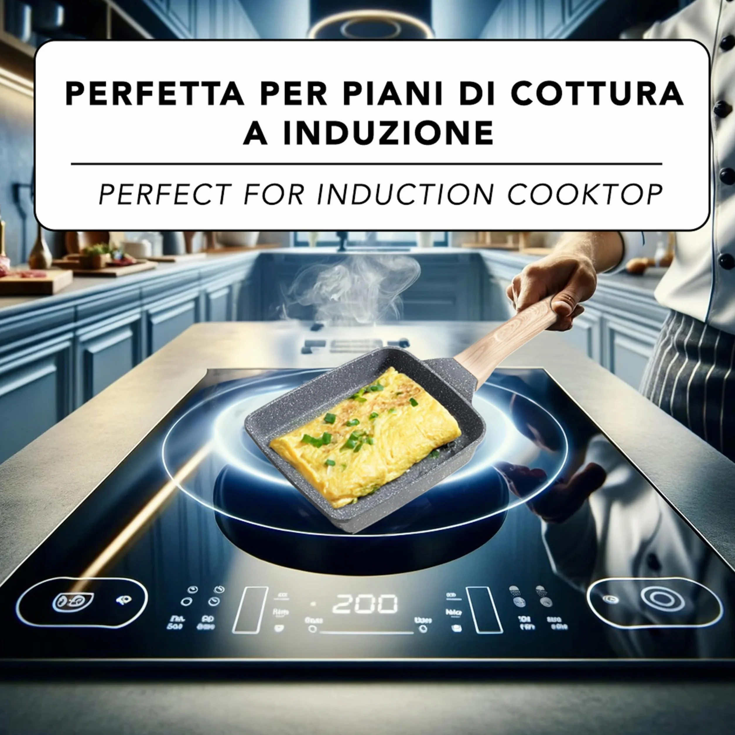 IPEA Patelnia do tamagoyaki Nieprzywierająca japoński omlet - do indukcji i gazu - 21 cm, aluminiowa patelnia antyadhezyjna do omletu, naleśników, naleśników, jajek - kwadratowa - Super Comfort Grip