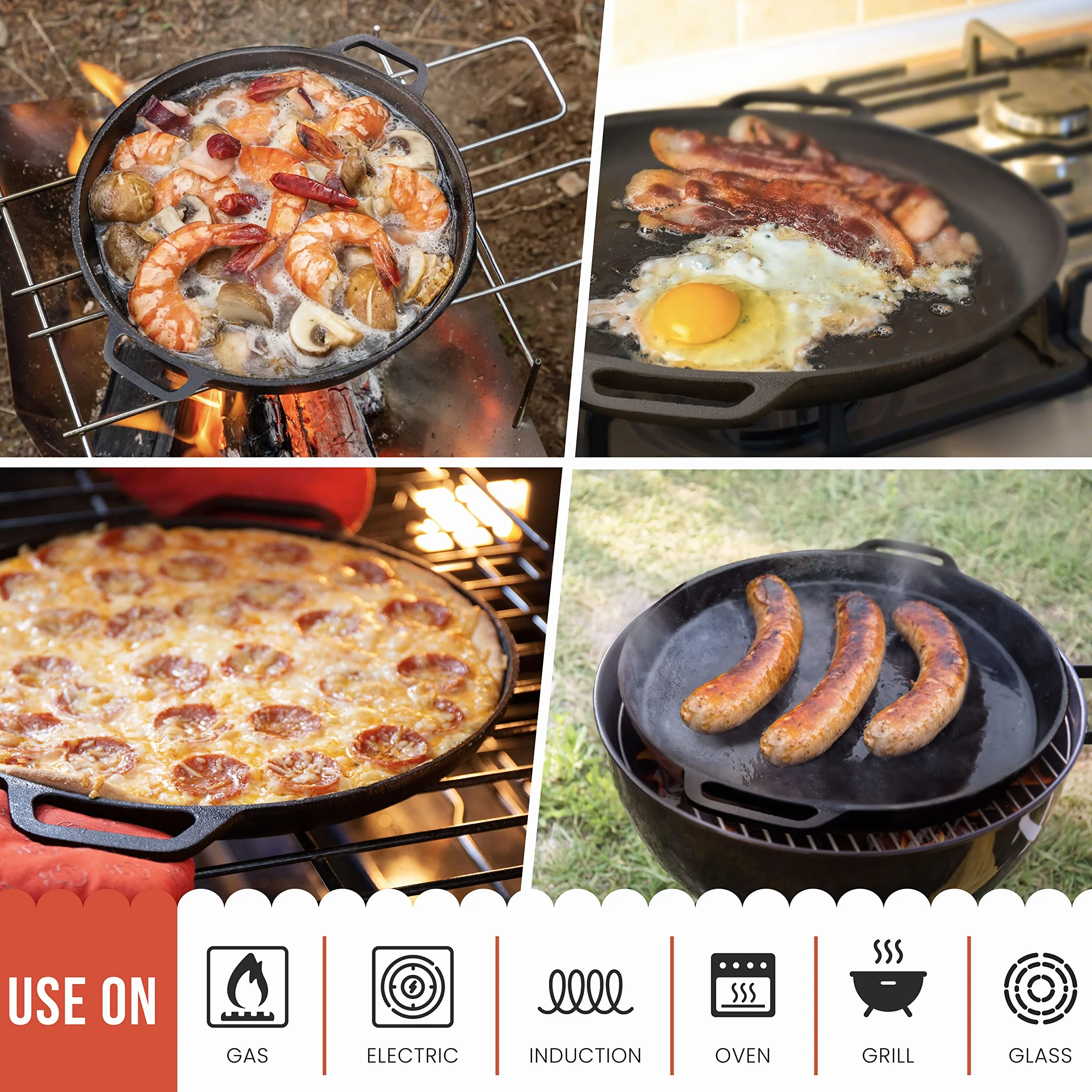 Chef Pomodoro Żeliwna patelnia do pizzy, wstępnie sezonowana patelnia z uchwytami, blacha do pieczenia, okrągła patelnia do Dosa Tawa Roti, Comal do tortilli (30.5 cm)