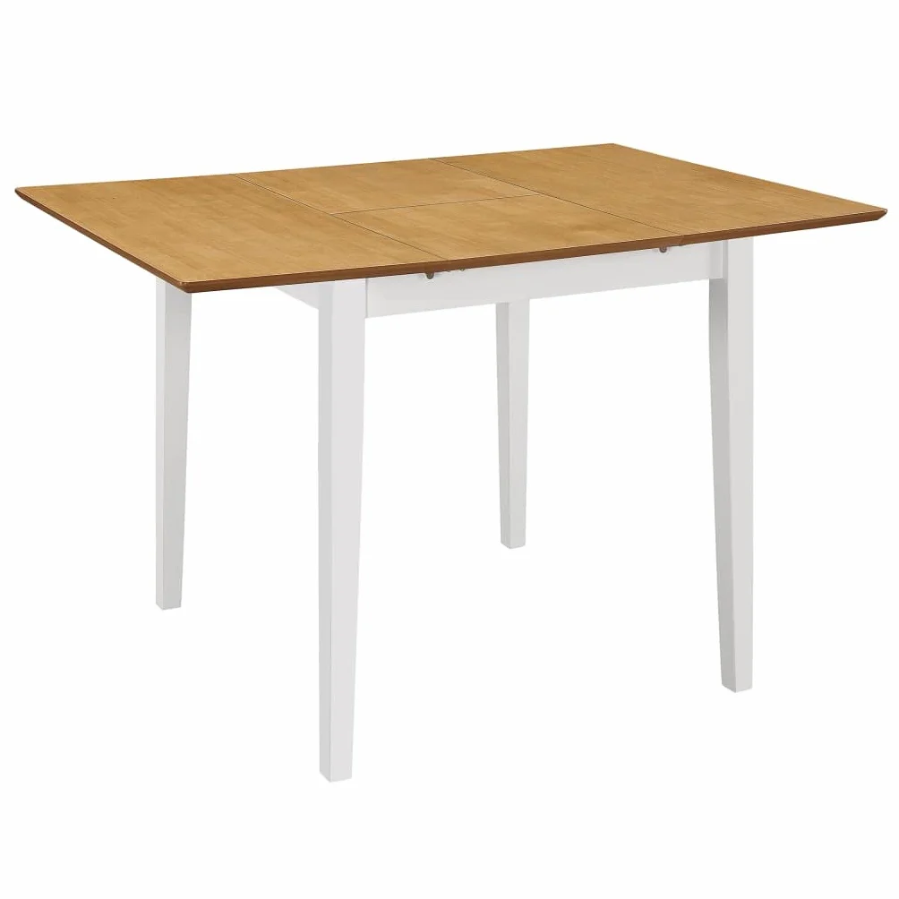 Stół do jadalni wysuwany biały 80-120 x 80 x 74 cm, wytrzymały blat z płyty MDF z fornirem gumowym, stelaż z litego drewna, uniwersalny stół do jadalni, nowoczesny i oszczędzający miejsce dla