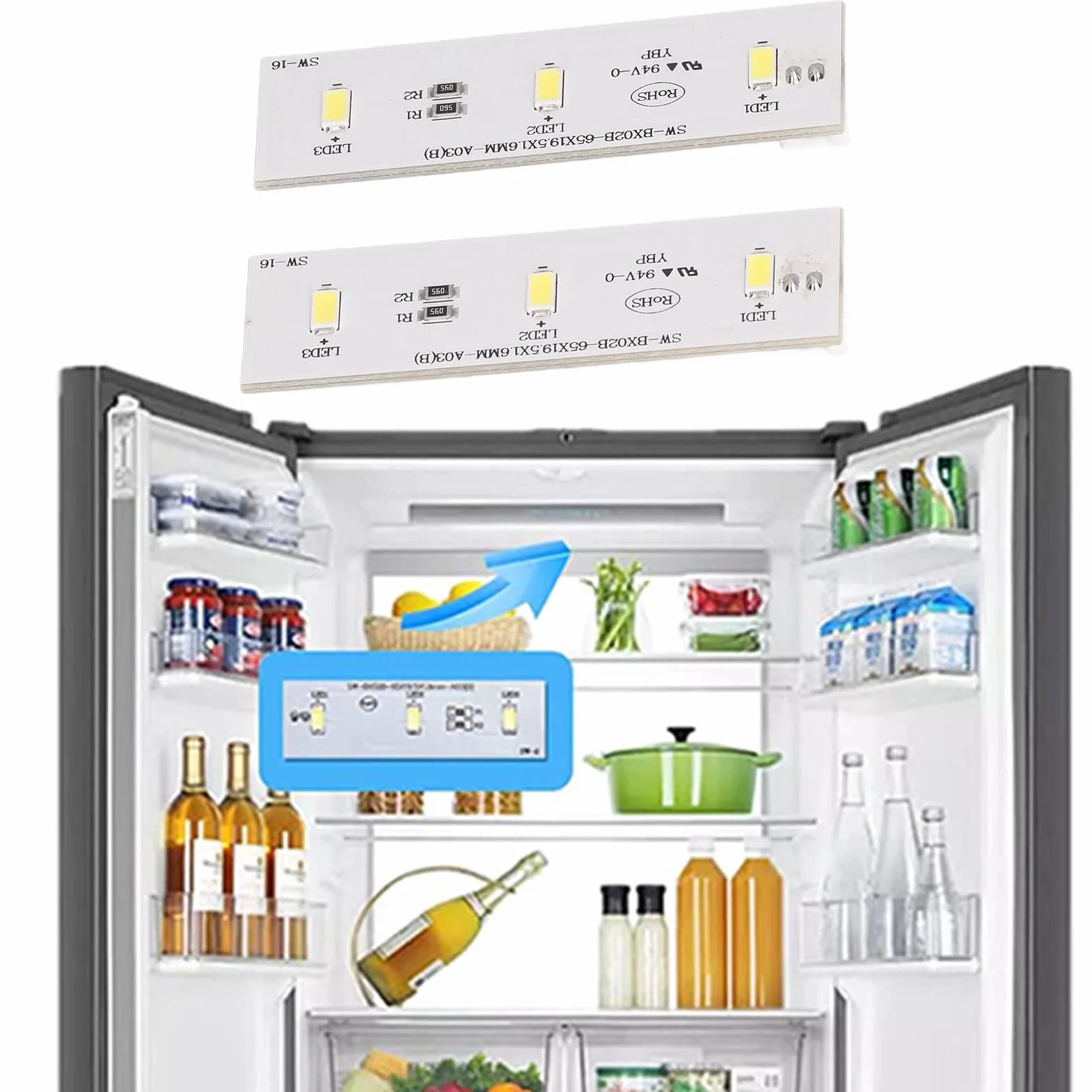 Tablica świetlna Zamrażarki, 2 szt. Moduł Oświetlenia LED do Lodówki Zamiennik światła Lodówki do Lodówki Frestec Electrolux Homa TCL SW BX02B