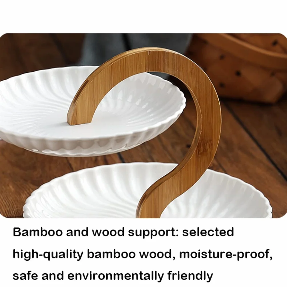 Miska na Owoce, Dekoracja Stołu Zestaw miski owocowej z naturalnym bambusowym stojakiem, ceramiczny koszyk owocowy serwujący taca zestaw do owoców, przystawka deserowy, ciasto, cukierki Kosz na Warzyw