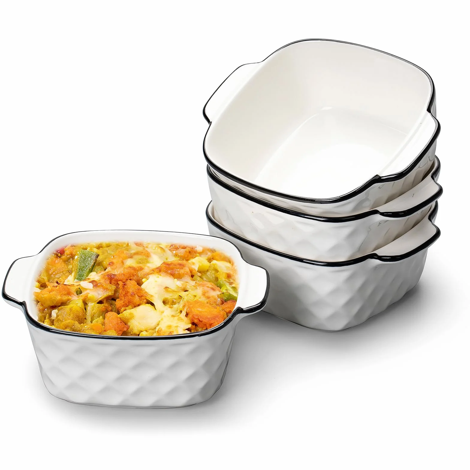 Zestaw 4 ceramicznych naczyń do pieczenia, 400 ml, małe naczynie do pieczenia do frytkownicy powietrznej, ceramiczne naczynia do pieczenia z uchwytami, mały piekarnik, naczynie do zapiekanek, małe do
