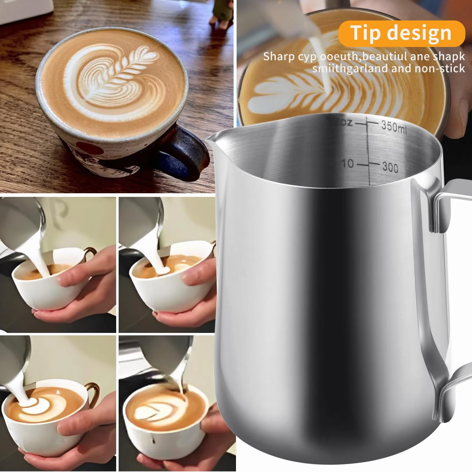 Zestaw do Latte Art - Kubek do Kawy 350ml z Dziubkiem i Ig do Latte Art, Zestaw 2 szt., atwe Czyszczenie, Dok adna Kontrola Miary, Polerowana Powierzchnia