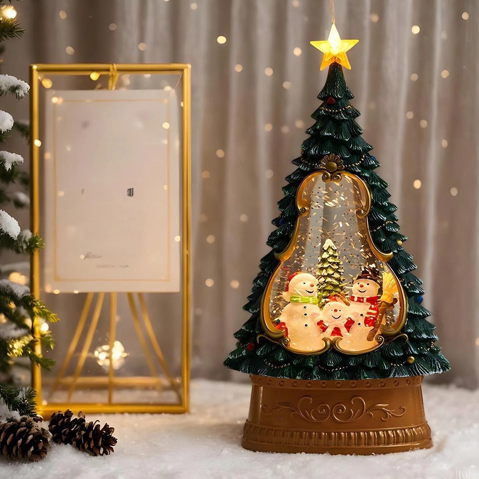 Bożonarodzeniowa Śnieżna Kula USB Muzyczny Timer 6-Godzinny | Świąteczna Kula Śnieżna Lampion Brokat Dekoracja Do Kominka Jadalni Półki Sypialni Parapetu Przyjaciół Nastolatków