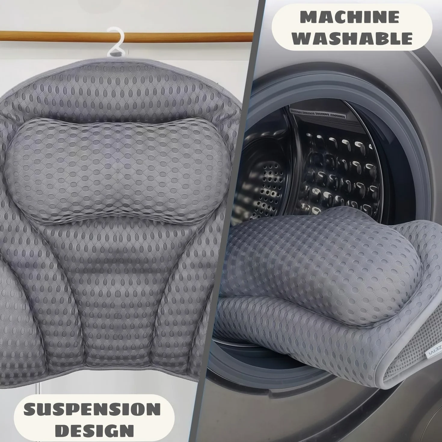 Poduszka do wanny pod kark, poduszka do wanny, poduszka z siateczki 4D, z 6 przyssawkami, poduszka łazienkowa z ergonomicznym dopasowaniem, podpierająca głowę, kark, ramiona, plecy, do domu, spa