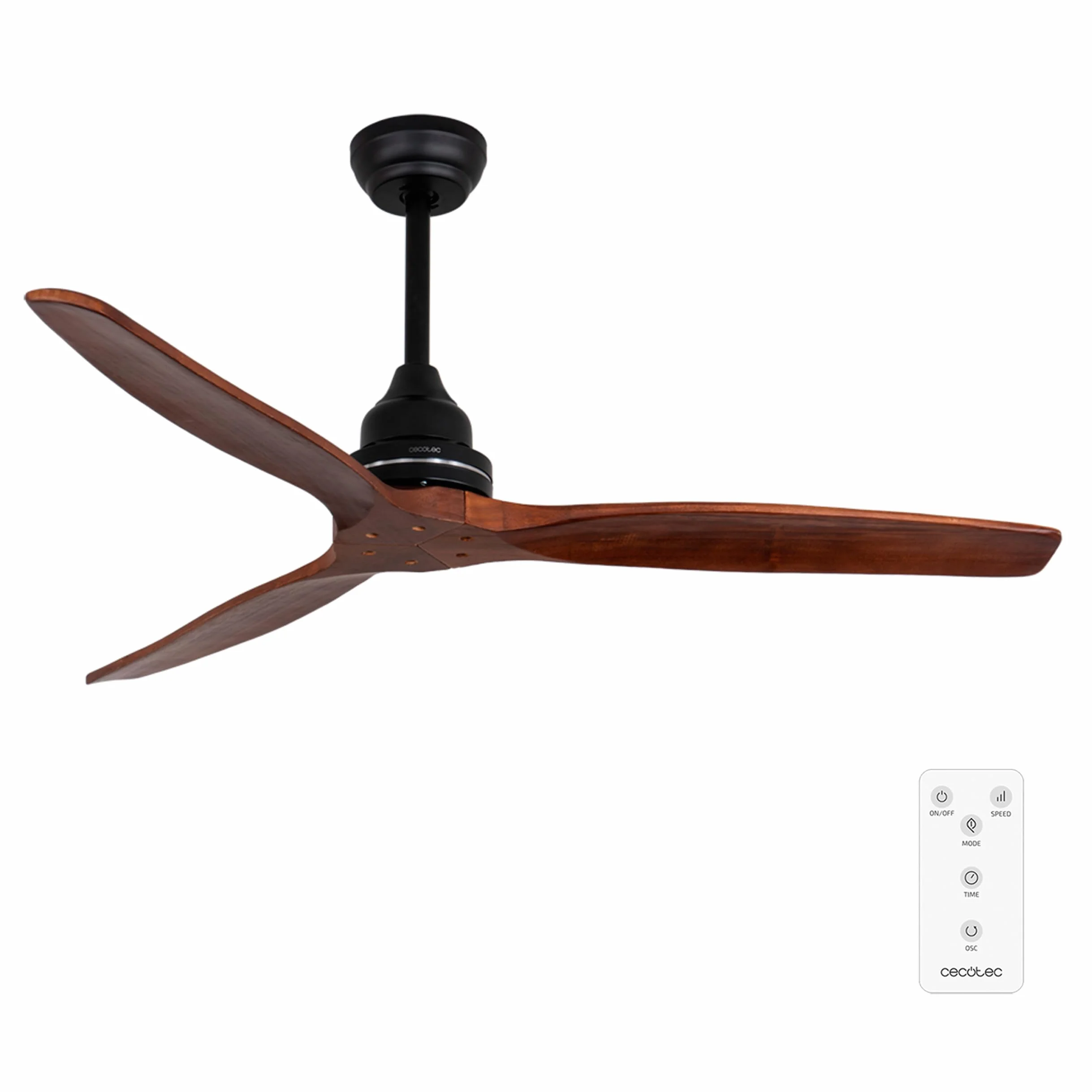 Cecotec Wentylator sufitowy EnergySilence Aero 580 65W 52" 132 cm 3 łopatki Timer 3 prędkości Lato/zima Czarny/Orzech