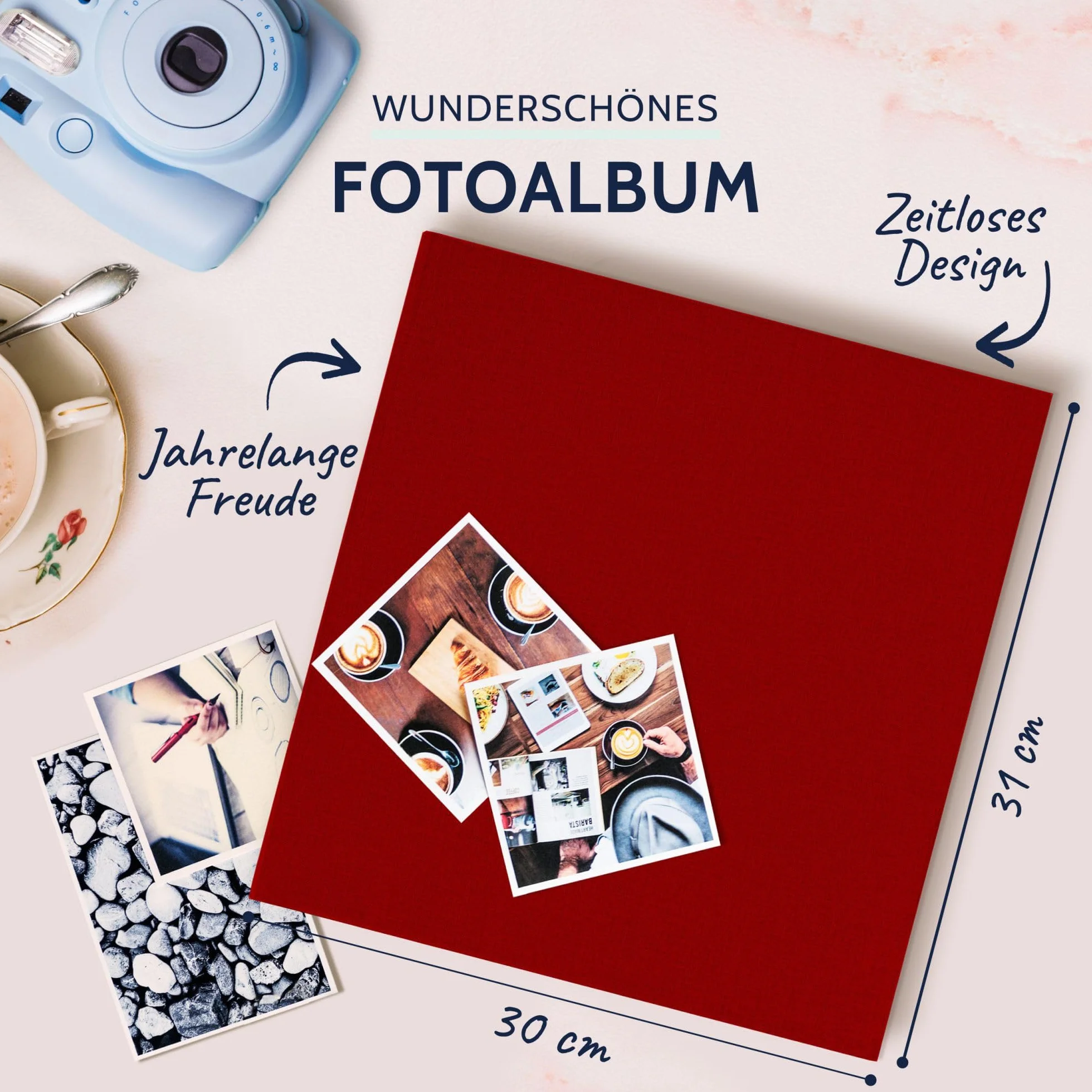goldbuch 31707 Album fotograficzny Summertime, 100 białych stron z przekładkami pergaminowymi, lniany album pamiątkowy, 30 x 31 cm, czerwony