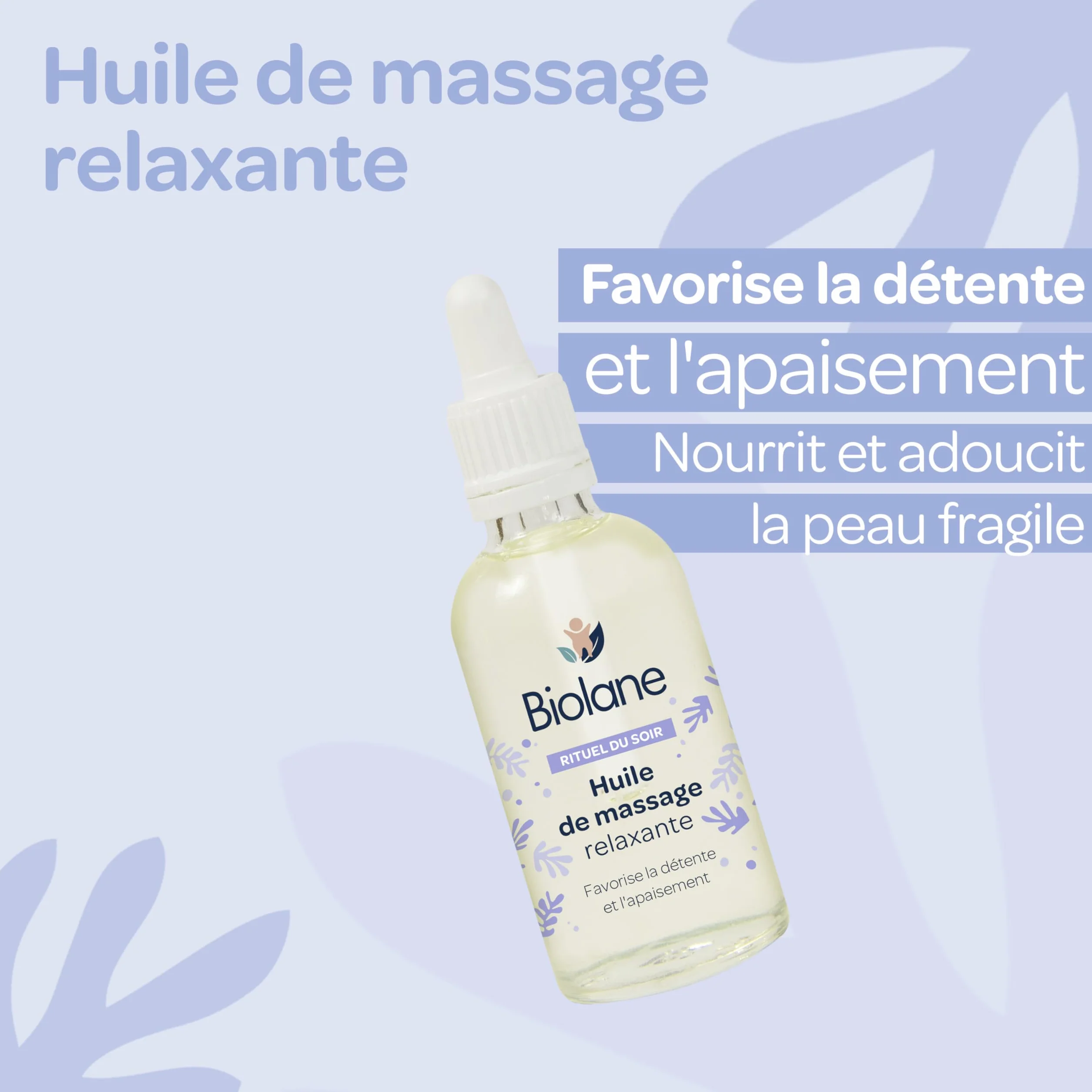 BIOLANE - Olejek do masażu - Dziecko - Relaks - Relaksujący i kojący zapach - 99% naturalnych składników - 50ml - Wyprodukowano we Francji, biały, 50,00 ml (zestaw 1)