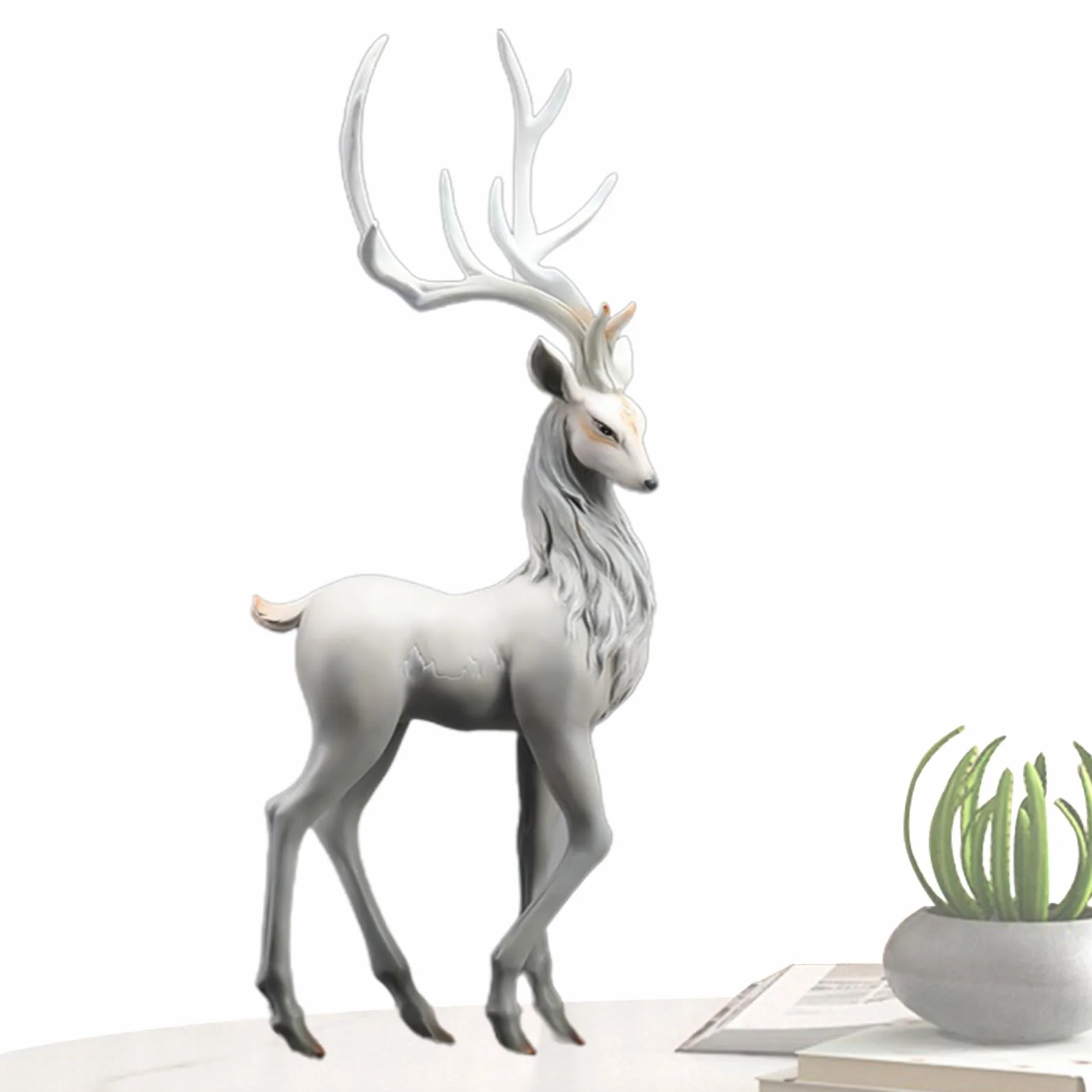 Generisch Figurka renifera, figurka renifera, klasyczna statuetka stołu renifera, elegancka statuetka jelenia do dekoracji bożonarodzeniowych, figurki zwierząt łosia z żywicy do dekoracji wnętrz