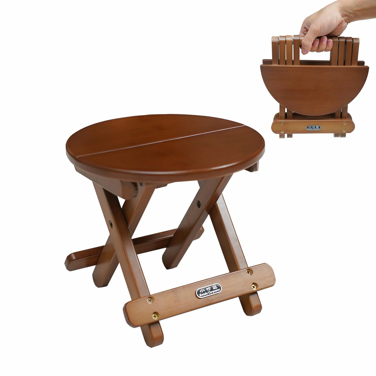 Drewniany taboret z litego drewna, okrągły, krzesło dziecięce (R*24 cm, wys. x 22 cm), składany, przenośny, łatwy do przechowywania