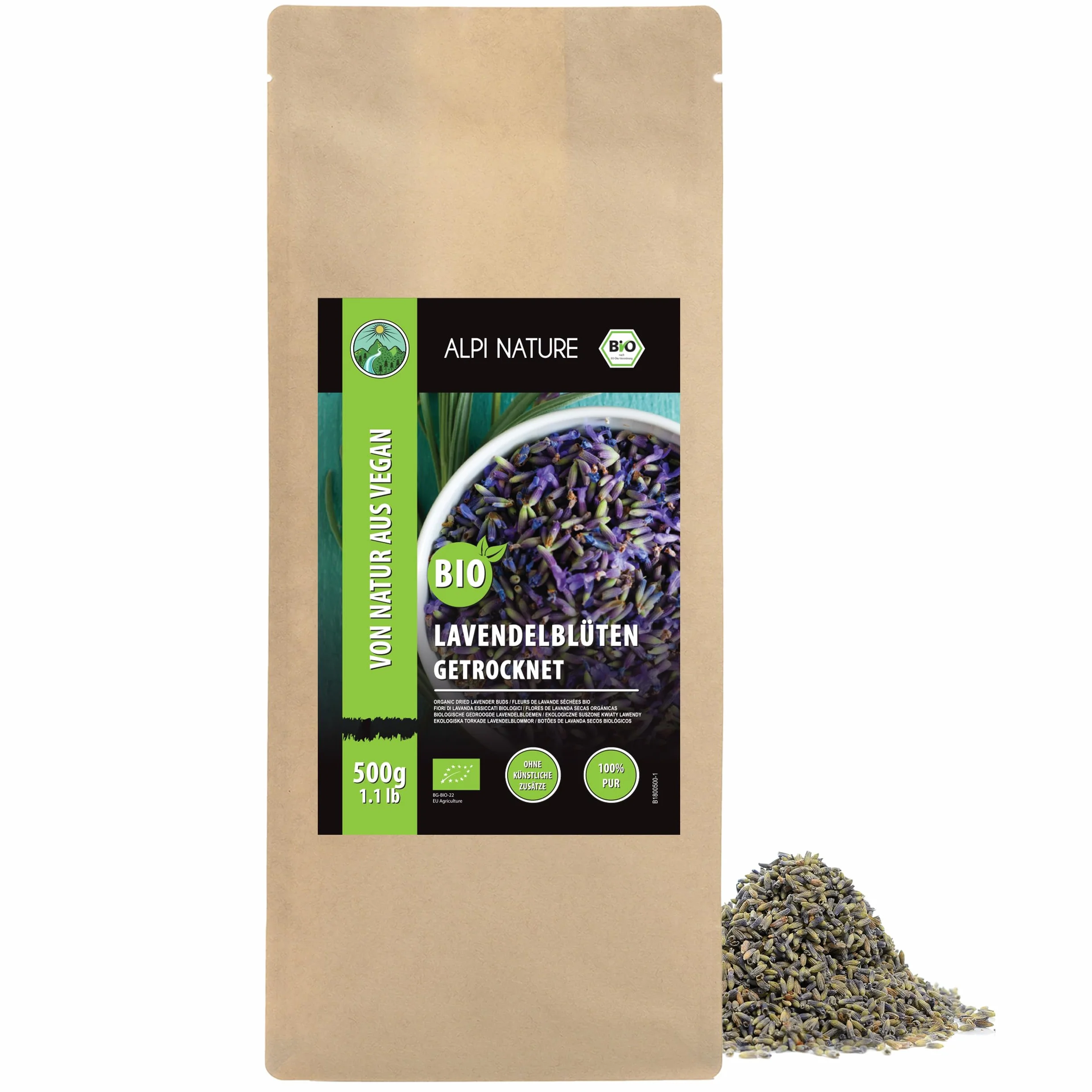 Alpi Nature Ekologiczna Suszona Lawenda 500g, Całe Suszone Kwiaty Lawendy, Herbata Liściasta