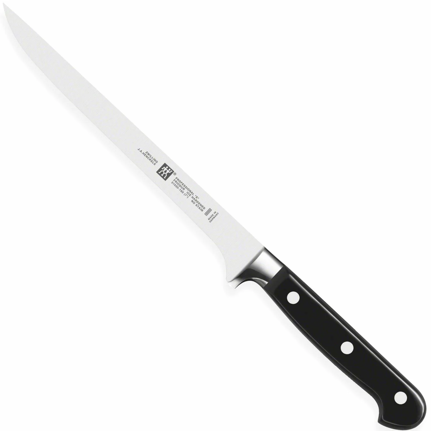 ZWILLING Professional S nóż do filetowania, długość ostrza: 18 cm, wąskie ostrze ostrza, specjalna stal nierdzewna/uchwyt z tworzywa sztucznego z nitami, czarny [Made in Germany]