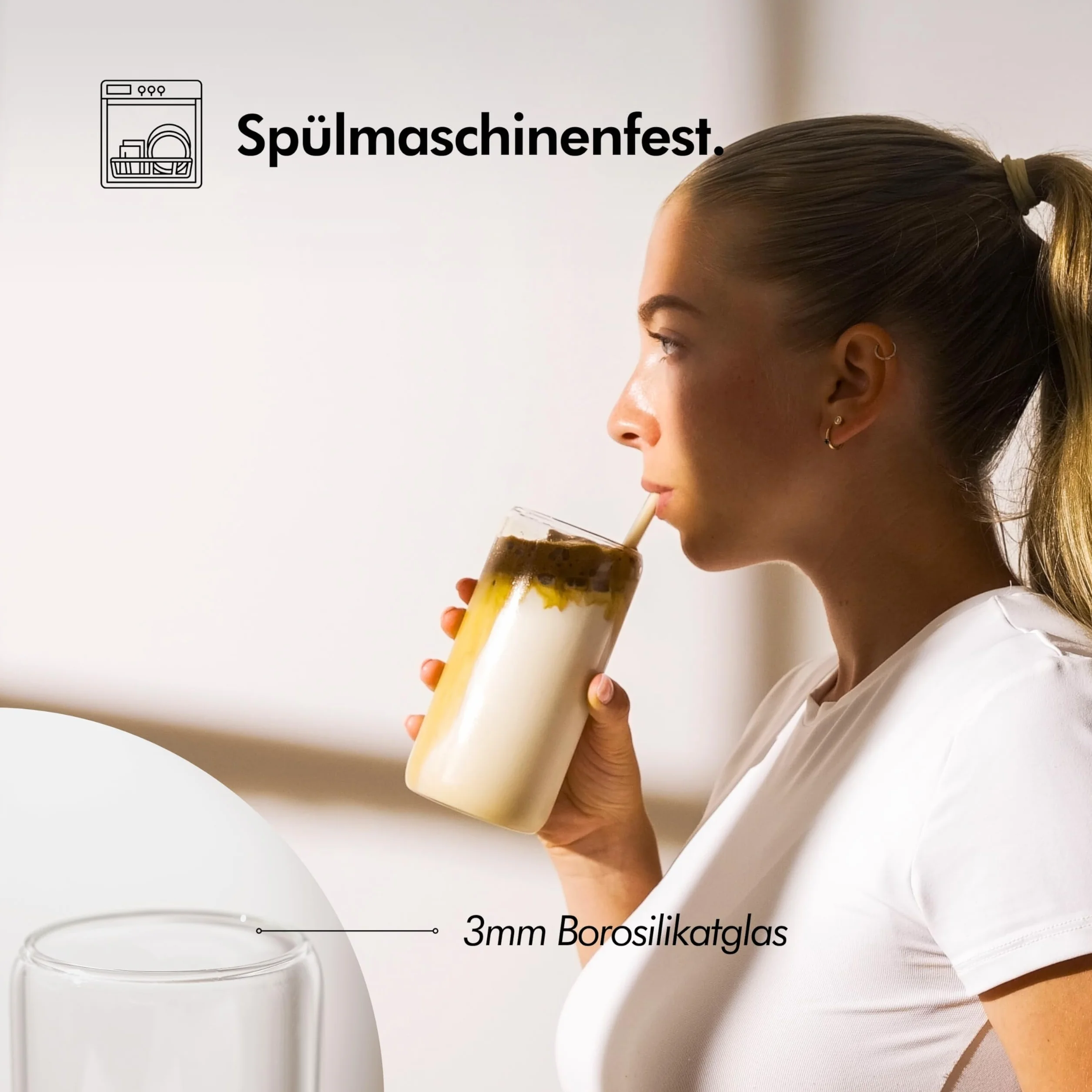 KIVY Zestaw Szklanek Do Picia Ze Szklanymi Słomkami [4 x 450 ml] Do Mrożonej Kawy, Wody i Koktajli