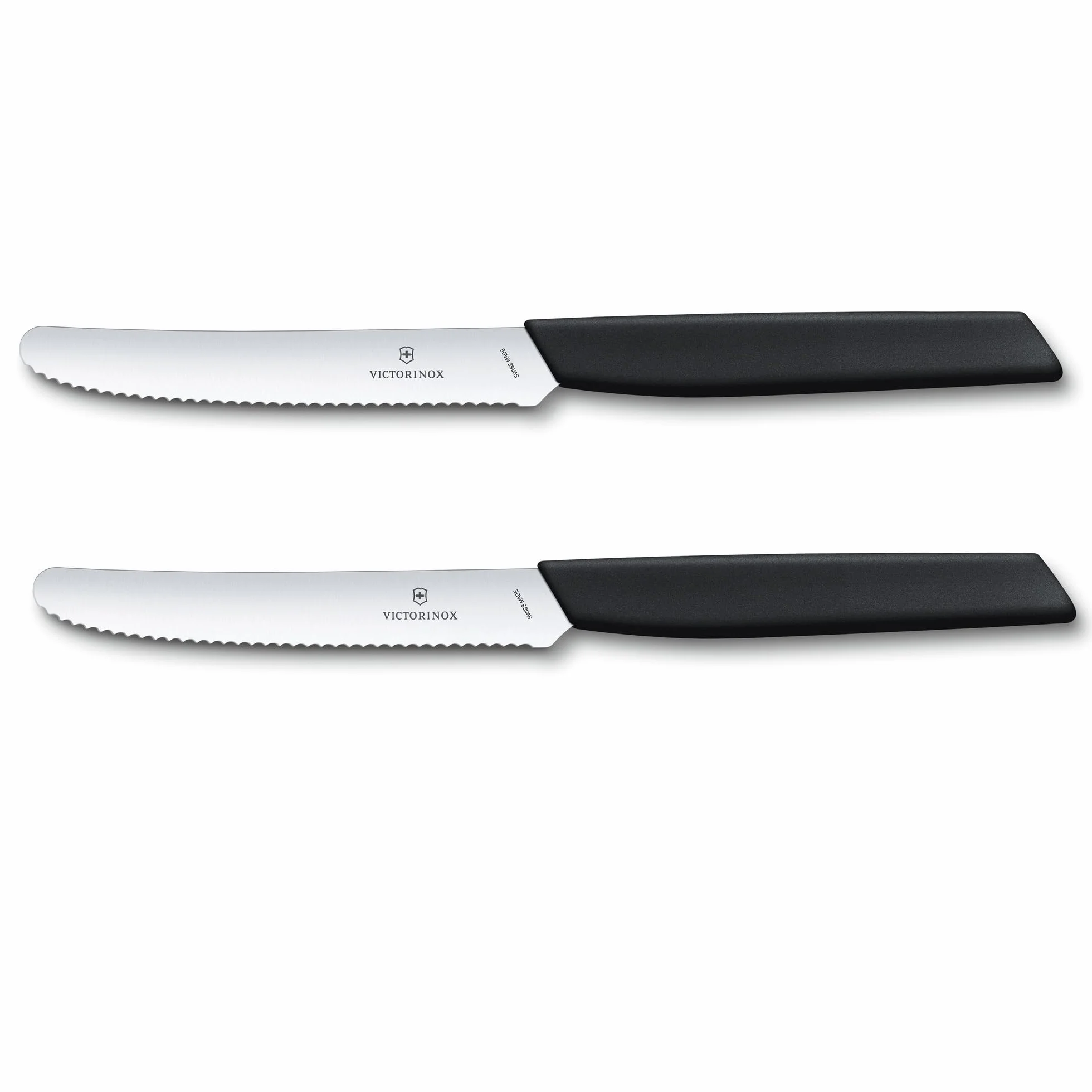 Victorinox, 6.9003.11WB, Swiss Modern, Gemüsemesser-Set, Extra scharfe Klinge, mit Wellenschliff, Robuster Kunststoff-Griff, Schwarz, Made in Switzerland, Spülmaschinengeeignet
