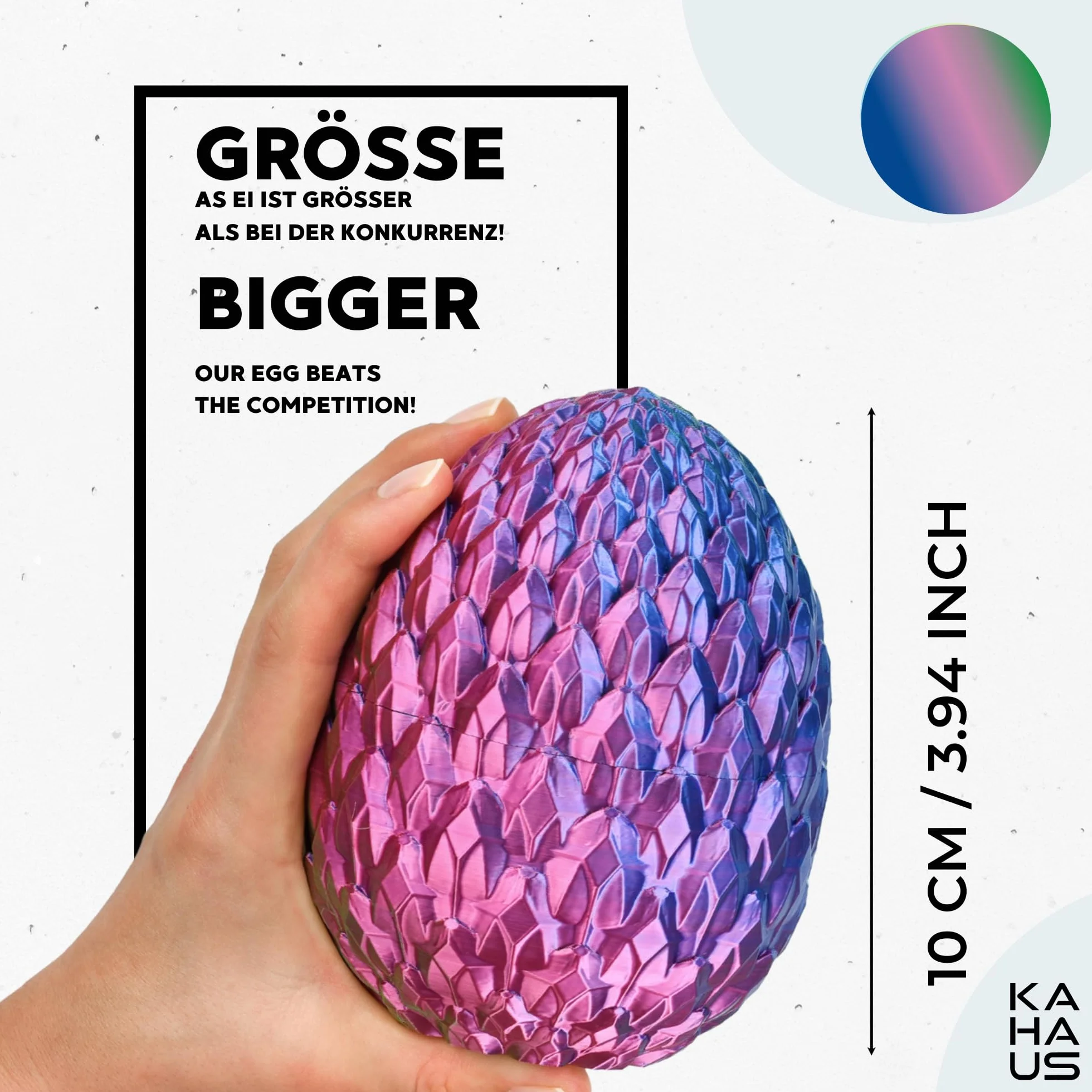3D Smok ze skrzydłami w jaju – 20 cm dekoracyjna figurka kolekcjonerska z jajem 10 cm, smok w kolorach niebiesko-zielono-fioletowych, element ruchomy, fantasy deko (14+)