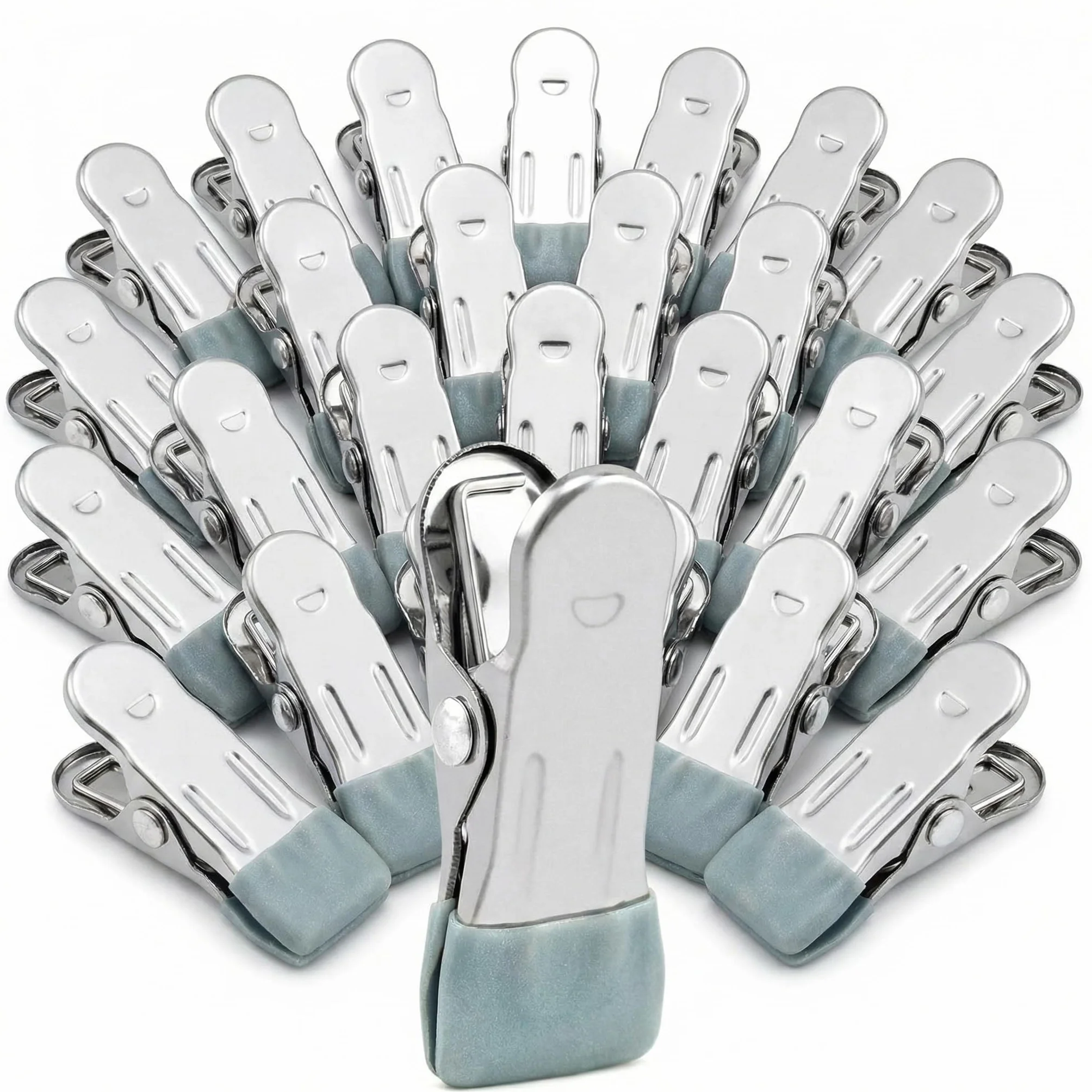 QWORK® 30 szt. Klamerki do bielizny ze stali nierdzewnej bez znaku, antypoślizgowe klipsy do skarpet, butów, ręczników, plombowania żywności, zdjęć (szary)