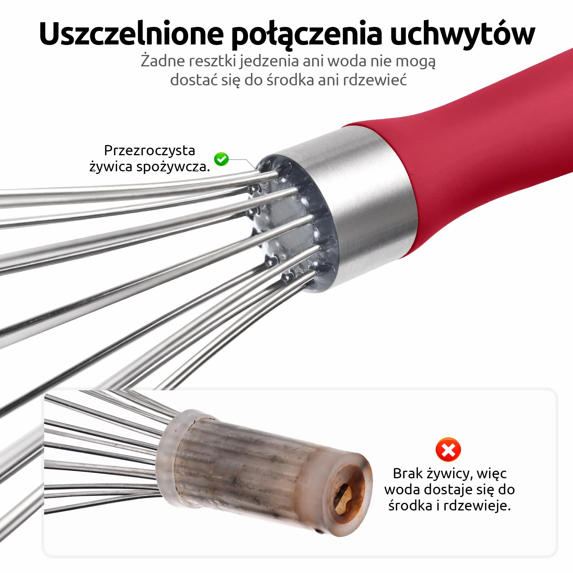 U-Taste Trzepaczka Kuchenna: Trzepaczka do jajek ze stali nierdzewnej 18/10, 23 cm, mała, z 6 elastycznymi drutami i antypoślizgową silikonową rączką do ubijania.(Czerwony)