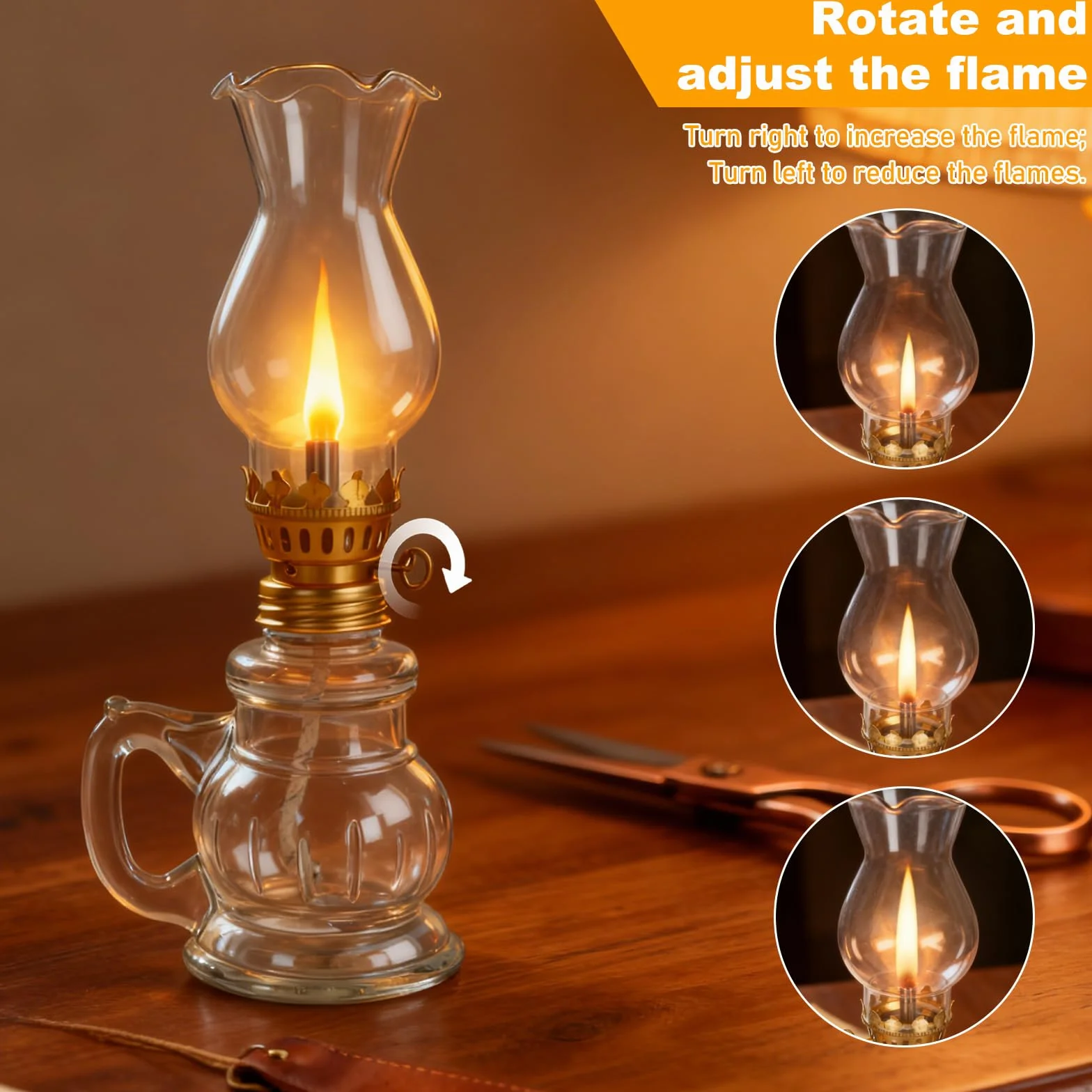 2 sztuki lamp naftowych w stylu vintage, lampa olejowa ze szkła z regulowanym knotem, lampa naftowa, delikatna lampa sztormowa do wnętrz, na zewnątrz, do salonu, ogrodu, dekoracja domu, oświetlenie