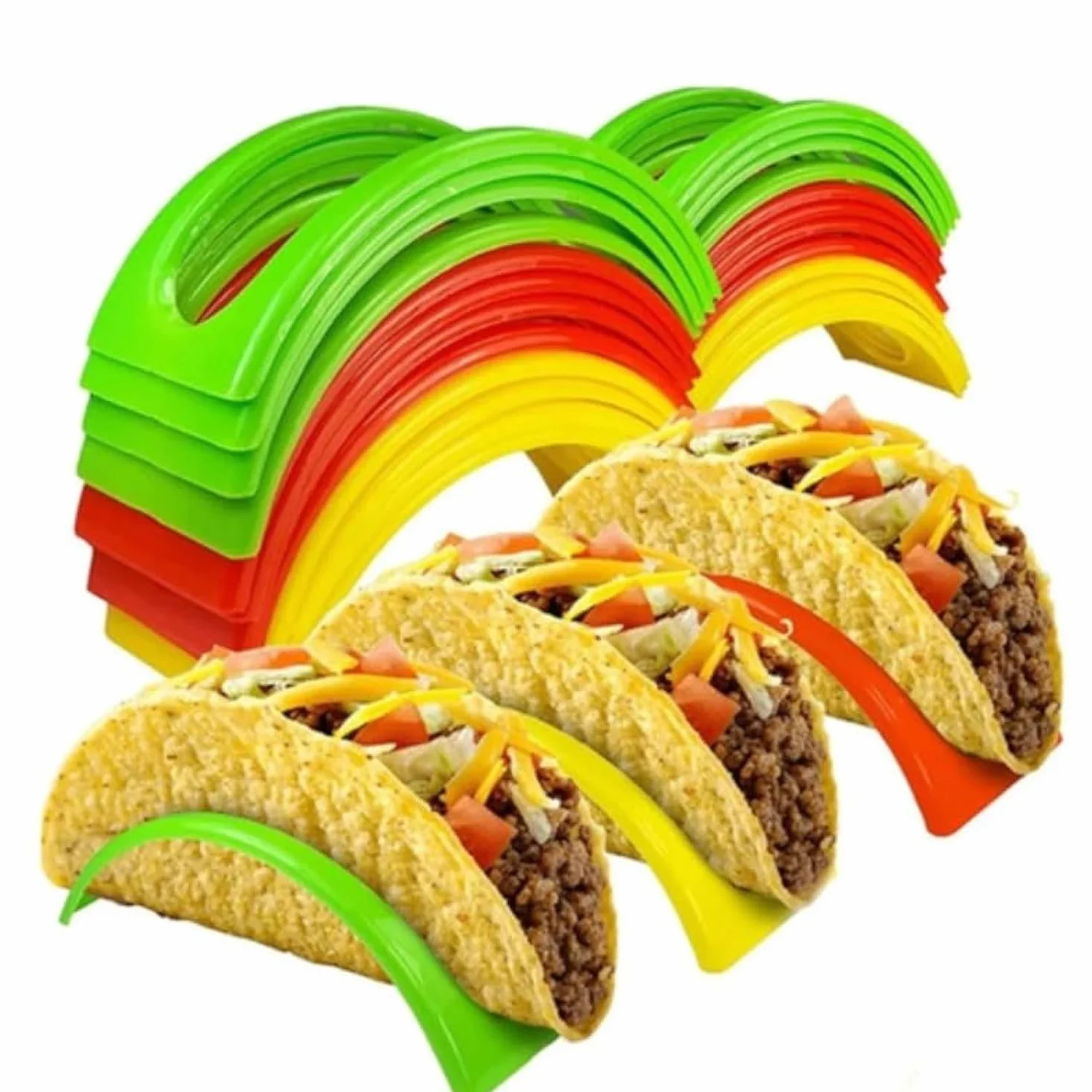 BRAVECOW Stojak na taco, zestaw 12 sztuk, meksykański kształt fali, twardy stojak, narzędzia kuchenne, do kanapek z taco, zmywarki i kuchenki mikrofalowej