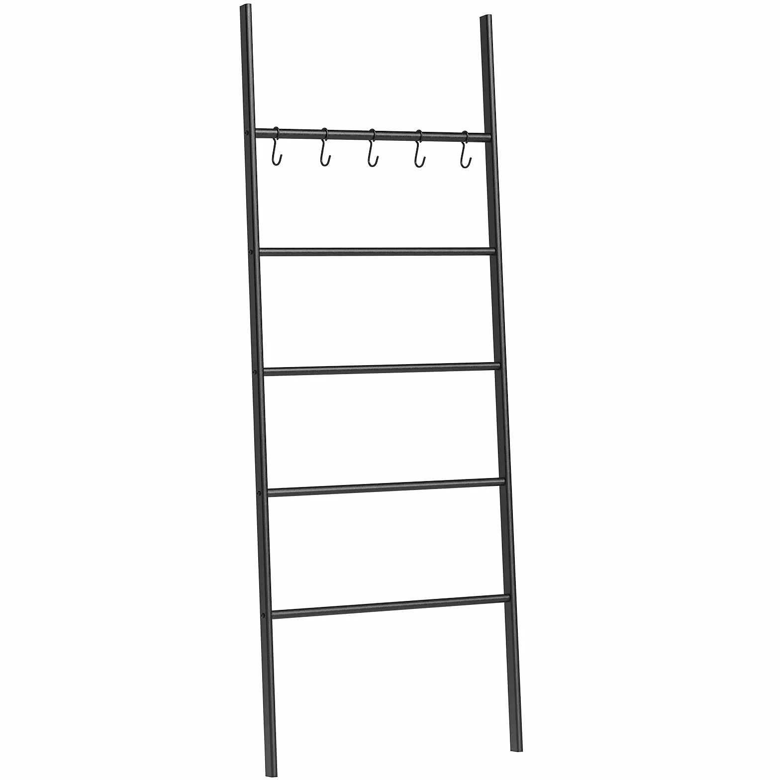 HOOBRO Stojak na ręczniki, półka na drabinę, półka na ręczniki łazienkowe, wieszak na ubrania, z 5 poprzeczkami i 5 haczykami, metalowa rama, stabilny, styl industrialny, łatwy w montażuEBK62CJ01