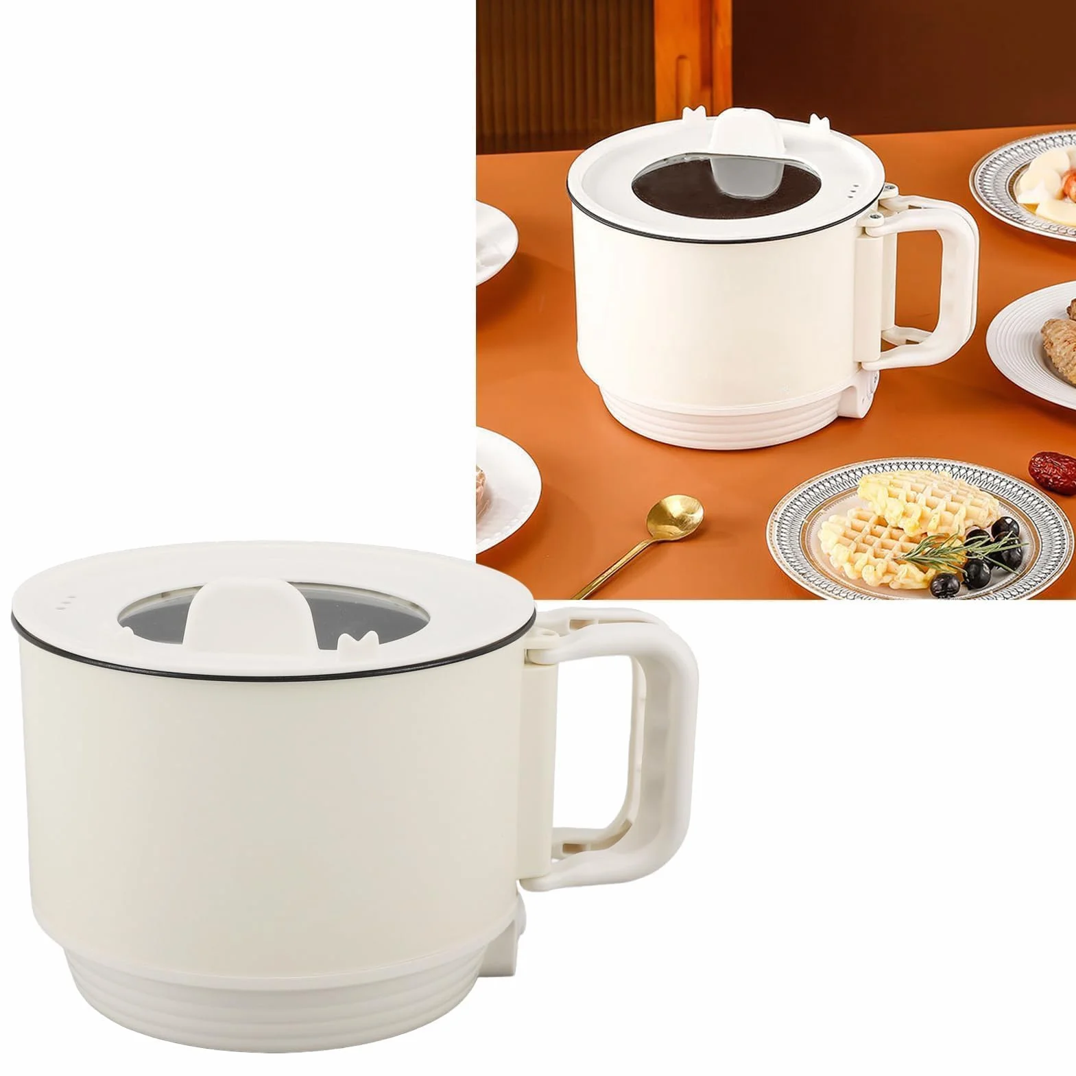 Elektryczny Hot Pot, 1,8 L Pojemno??, 2 Biegi Regulacji, Przeno?ny, Pow?oka Nieprzywieraj?ca, Mini Kuchenka do Ramen, Makaronu, Zupy, Stek¨®w, Jajek, P?atk¨®w Owsianych, Bia?y