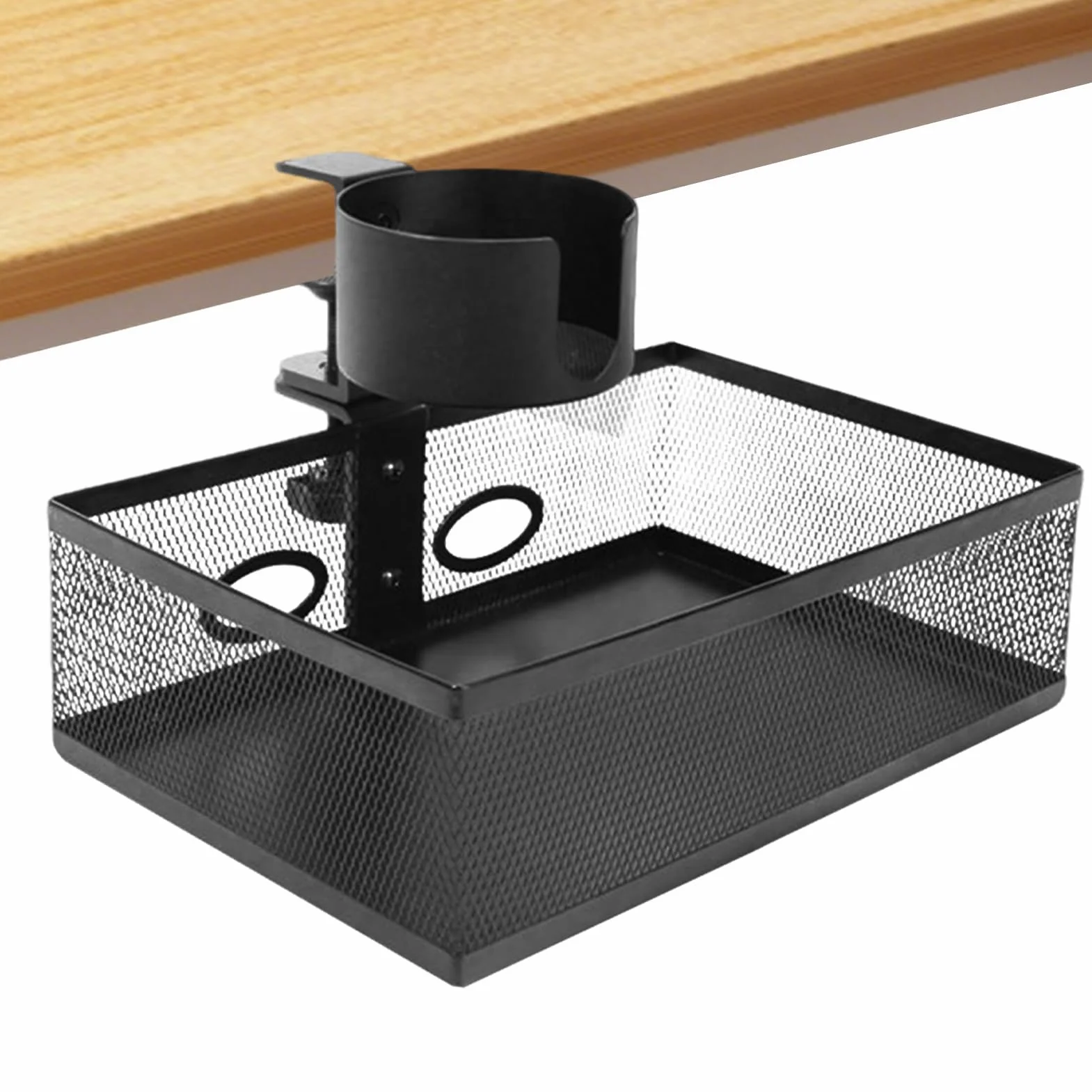 Obrotowy o 360° organizer pod biurko z ukrytą szufladą i zarządzaniem kablami, kompaktowy, 25 x 17 x 7 cm, do kuchni, sypialni, garażu i klasy, wszechstronne rozwiązanie do przechowywania na biurku