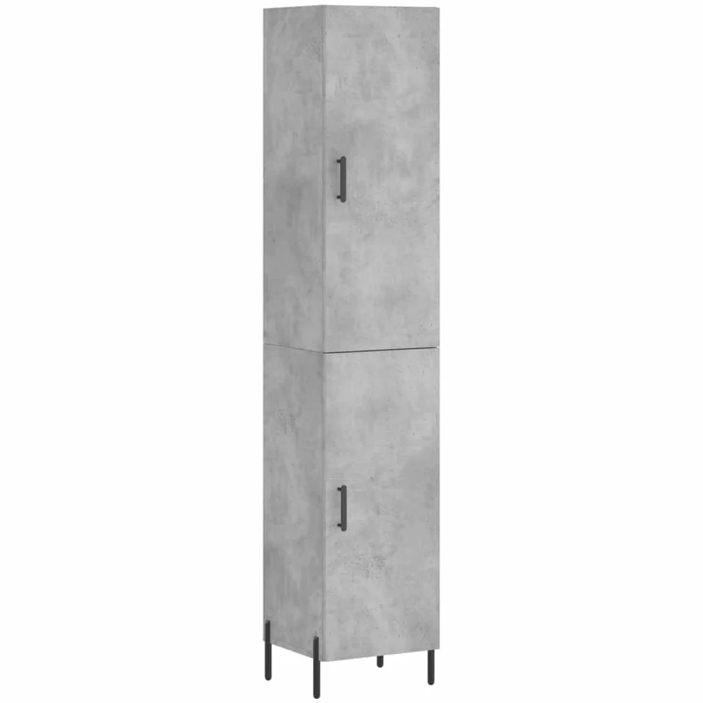 Générique Bufet wysoki szary betonowy 34,5 x 34 x 180 cm, szafka do przechowywania drewna inżynieryjnego z praktycznymi drzwiami i metalowymi nogami, wąska szafka do przechowywania dużej przestrzeni