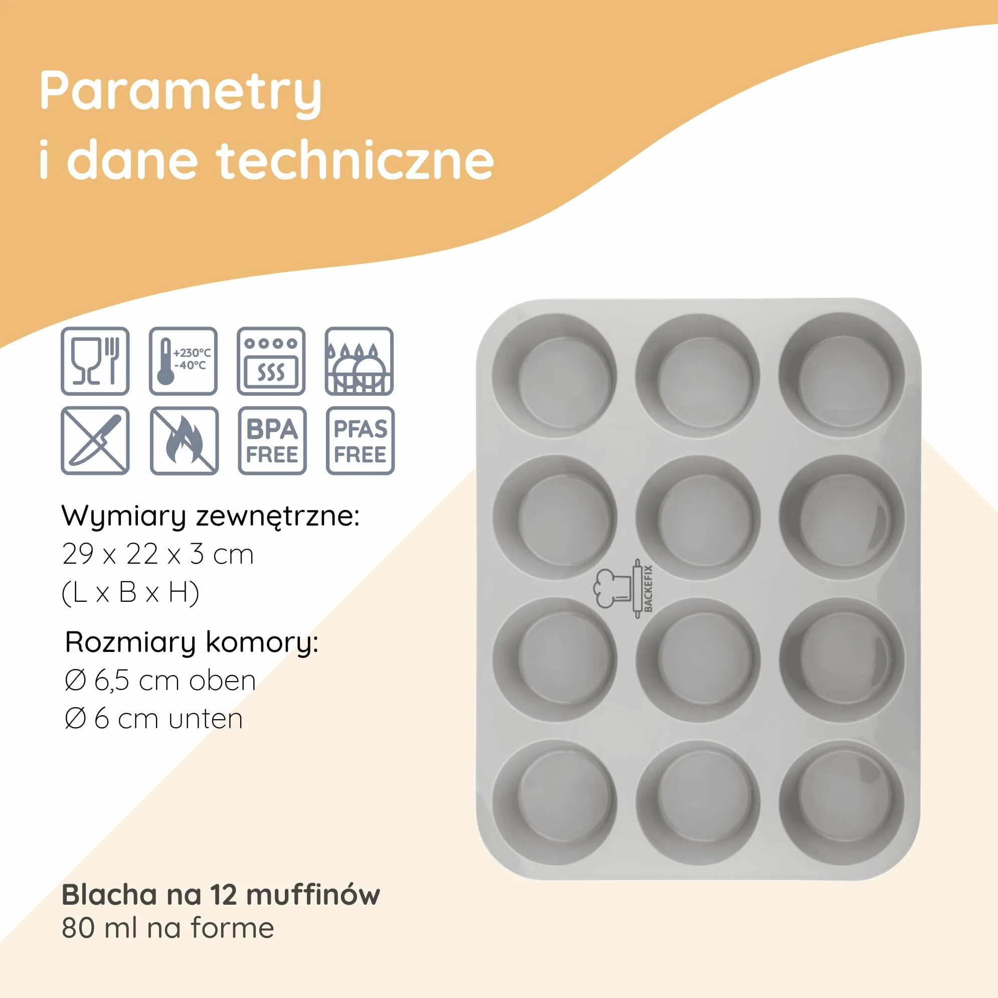 Backefix elastyczna silikonowa forma do muffinek (12 szt.) – forma na muffiny z platynowego silikonu, nieprzywierająca, do zmywarki, bez BPA i PFAS, dla równomiernych muffinów, babeczek i cupcakes