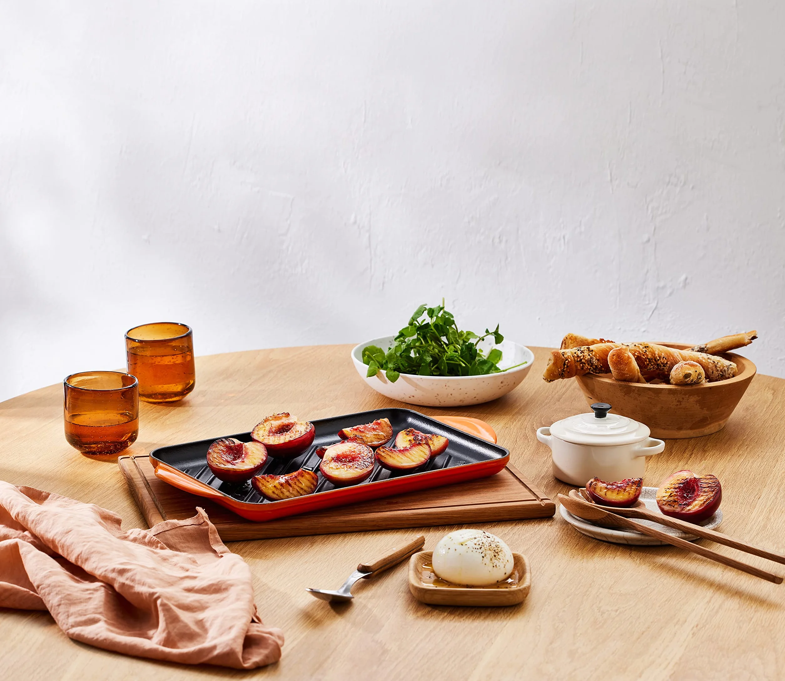 Le Creuset Żeliwna płyta grillowa, prostokątna, 33 x 22 cm, nadaje się do wszystkich rodzajów kuchenek łącznie z indukcyjnymi, Wiśniowa