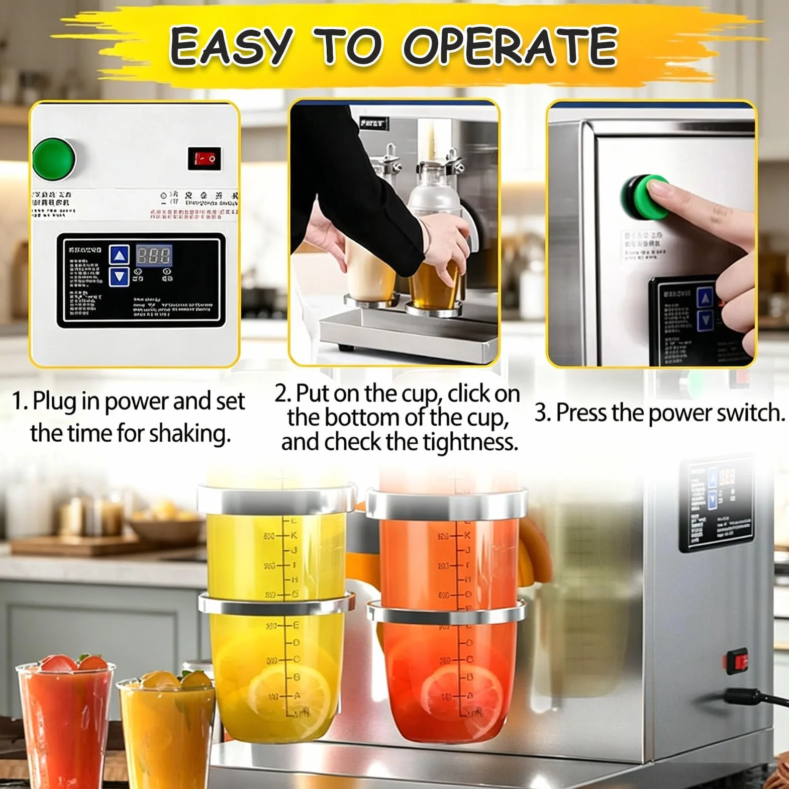 Elektryczny shaker do bubble tea, automatyczny shaker 360° ze stali nierdzewnej z podwójną głowicą, regulowany w zakresie 0-120 s, do przygotowywania herbaty mlecznej, soku i kawy