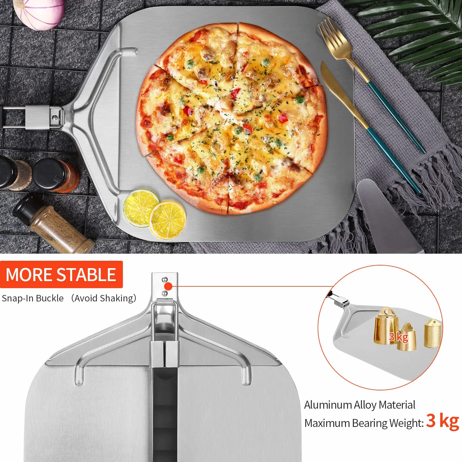 łopatka do pizzy, do kamienia do pizzy, do grilla lub piekarnika, z praktycznym składanym uchwytem, stabilna, do użytku domowego, do łatwego przechowywania